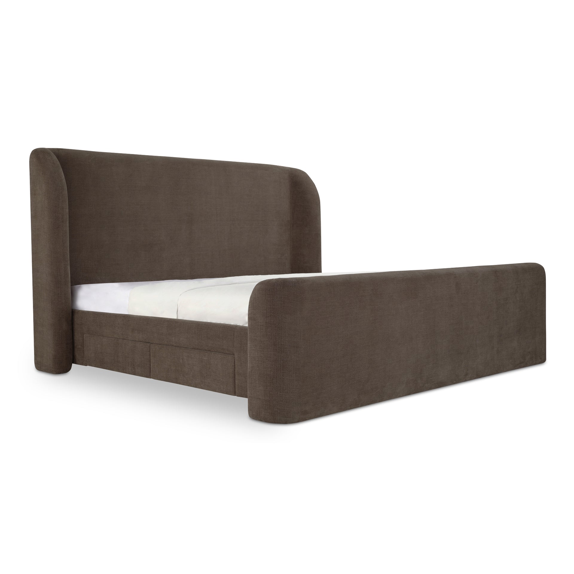 Omri, Queen Bed with Polyester Upholstery and Storage Drawers, Brown