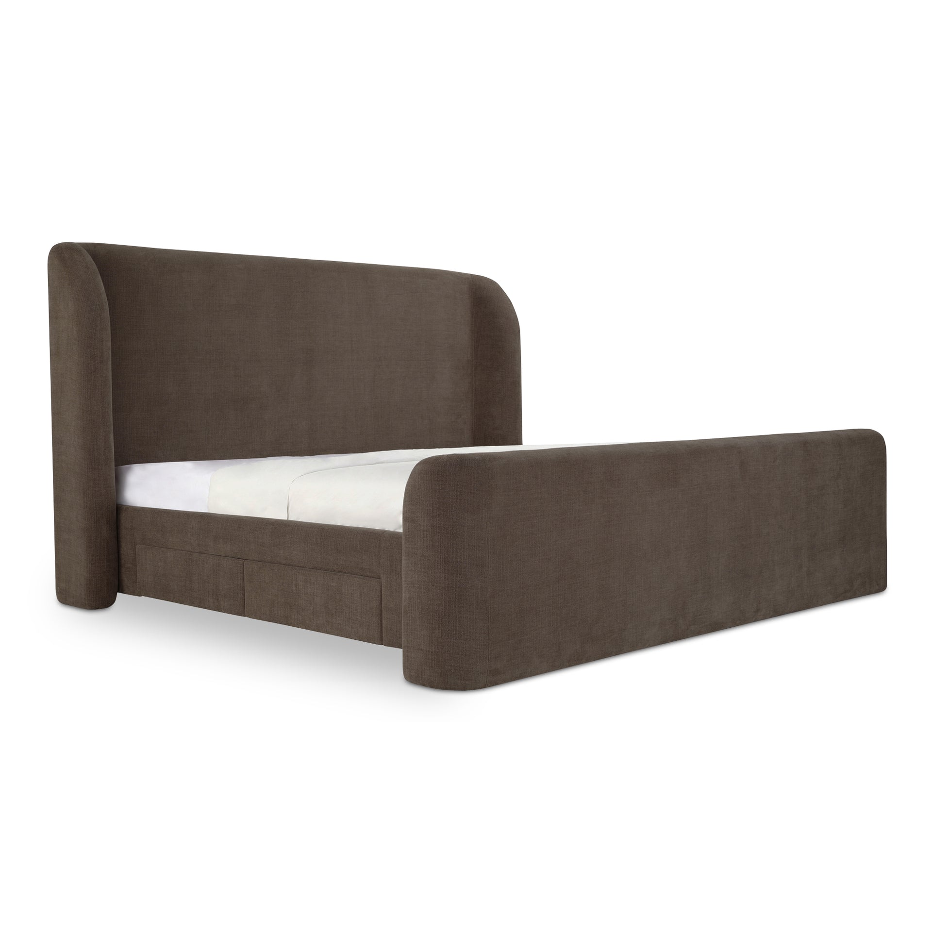 Omri, King Bed with Polyester Upholstery and Storage Drawers, Brown