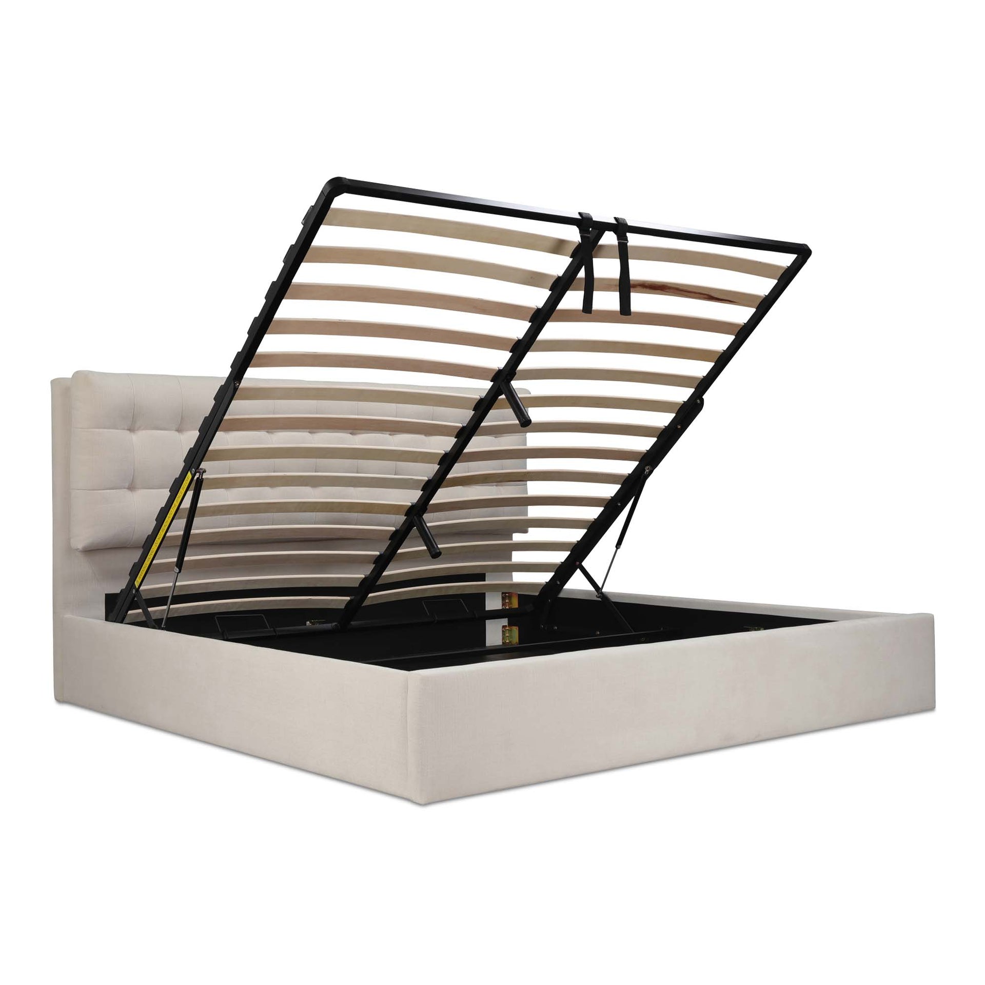 Aloura Storage Bed, Tufted Double-Layer Headboard, Hydraulic Lift Storage, Polyester Upholstery, No Box Spring Needed, Cream