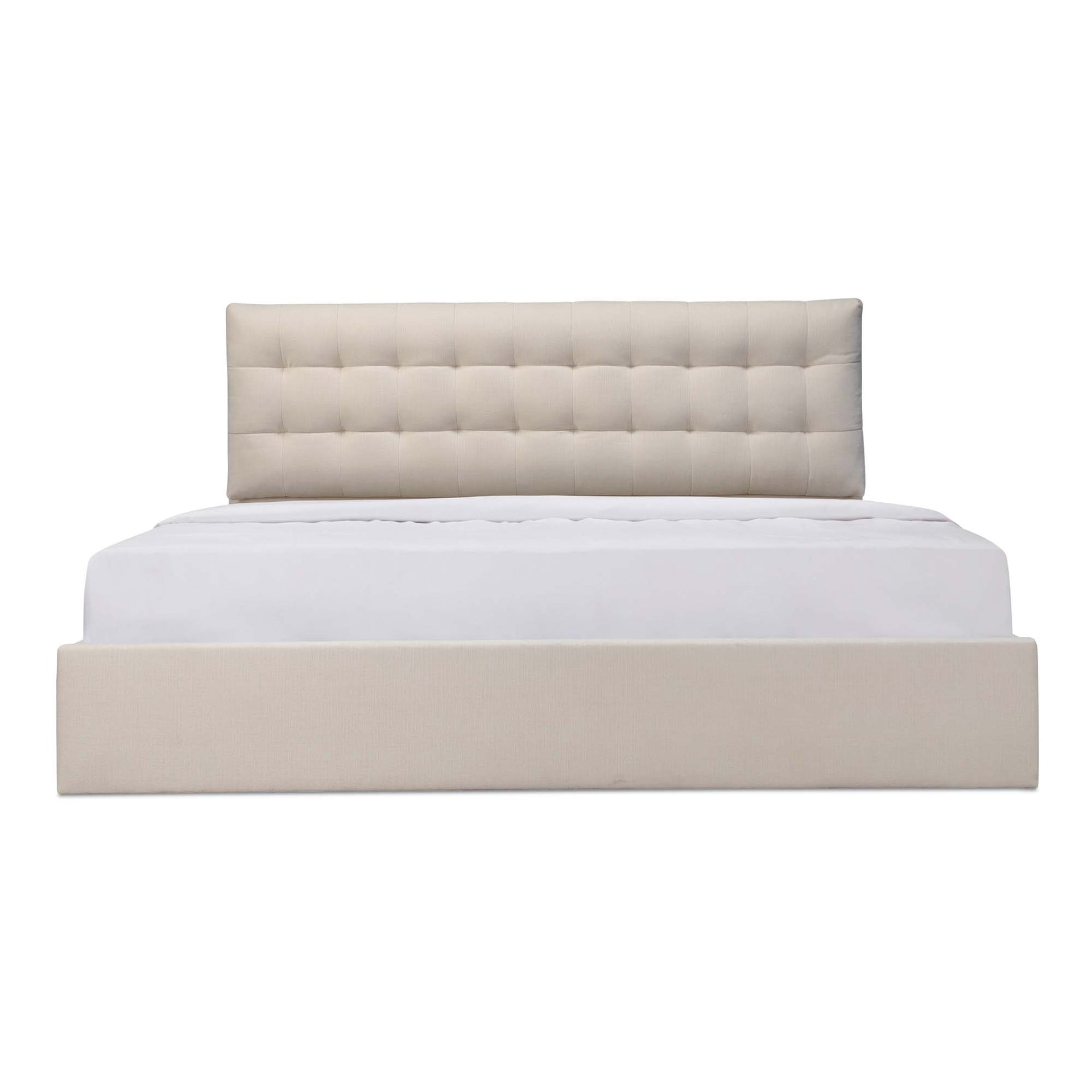 Aloura Storage Bed, Tufted Double-Layer Headboard, Hydraulic Lift Storage, Polyester Upholstery, No Box Spring Needed, Cream