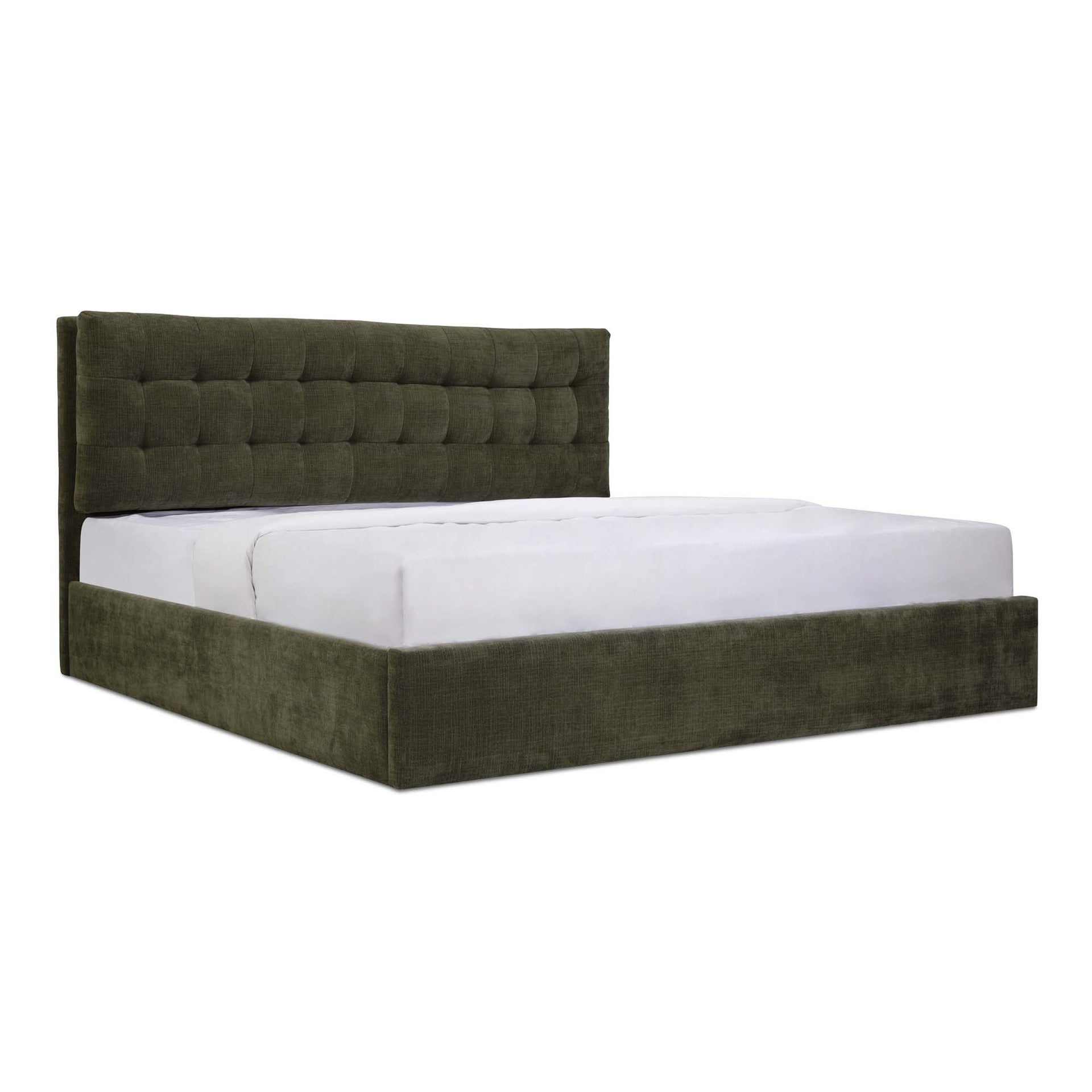 Aloura Bed, Upholstered Polyester with Solid Wood Frame, Green