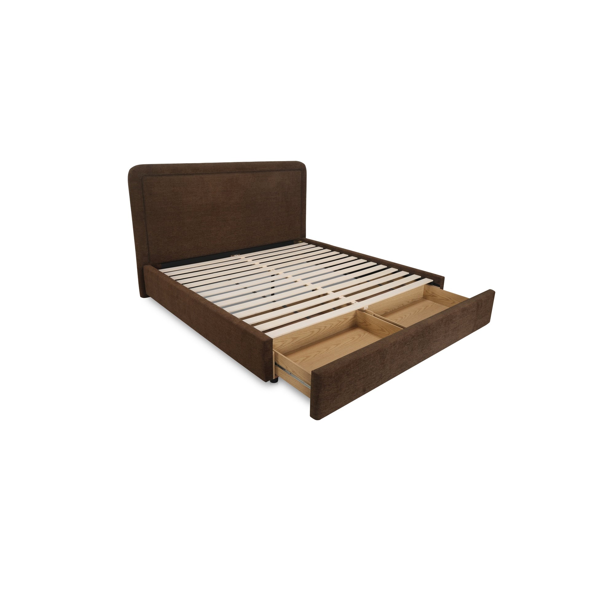 Emeron King Storage Bed, Upholstered Polyester with Solid Wood Frame, Brown