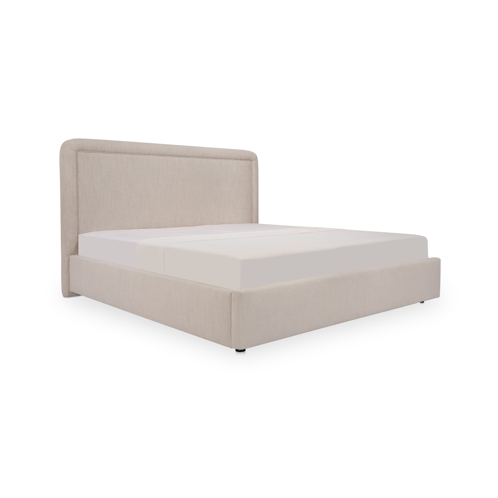 Emeron King Storage Bed, Upholstered Polyester with Solid Wood Frame, Beige