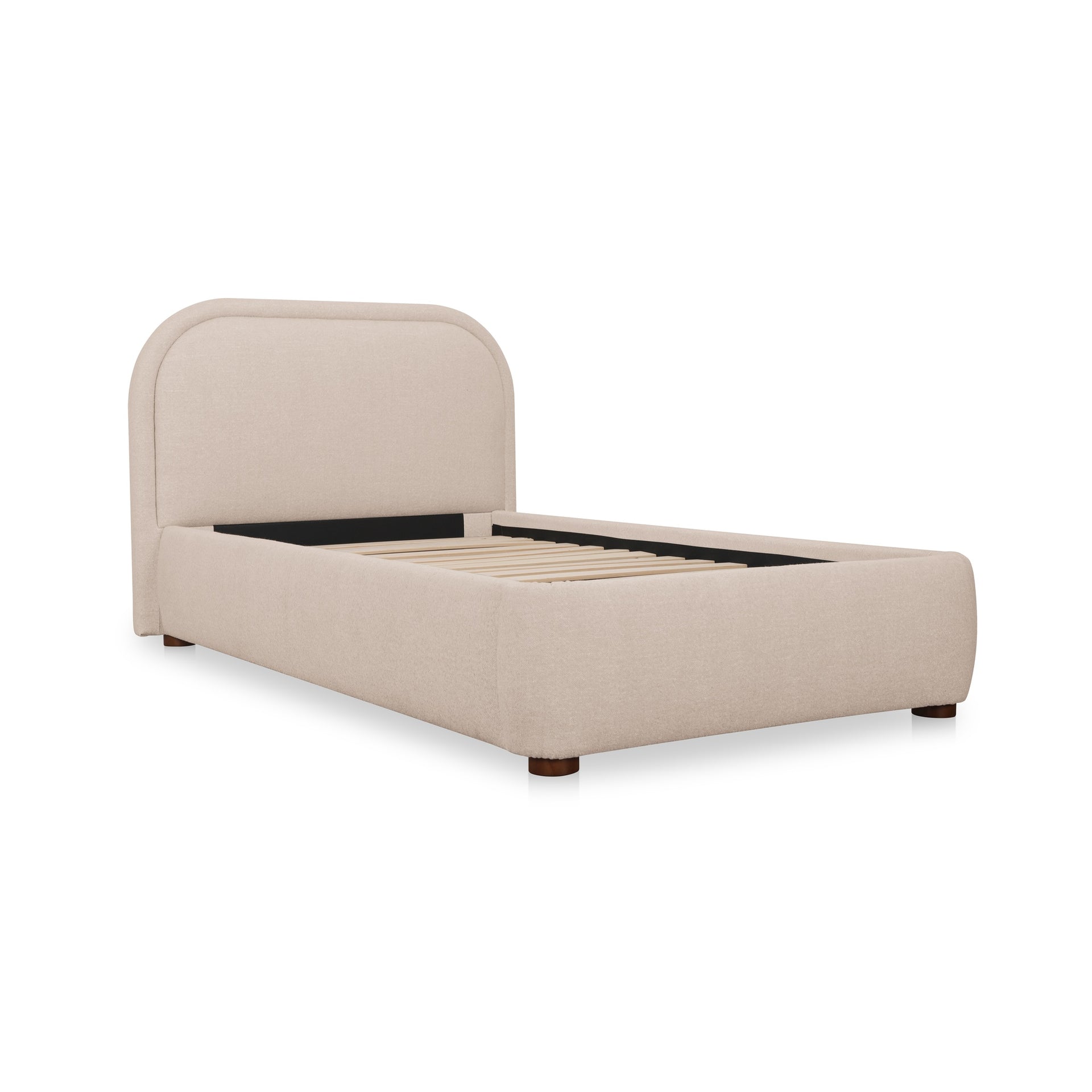 Eros Twin Bed, Polyester Blend, Rounded Headboard, Bouclé-Look Upholstery, Curved Frame, Foam Padding, Light Brown