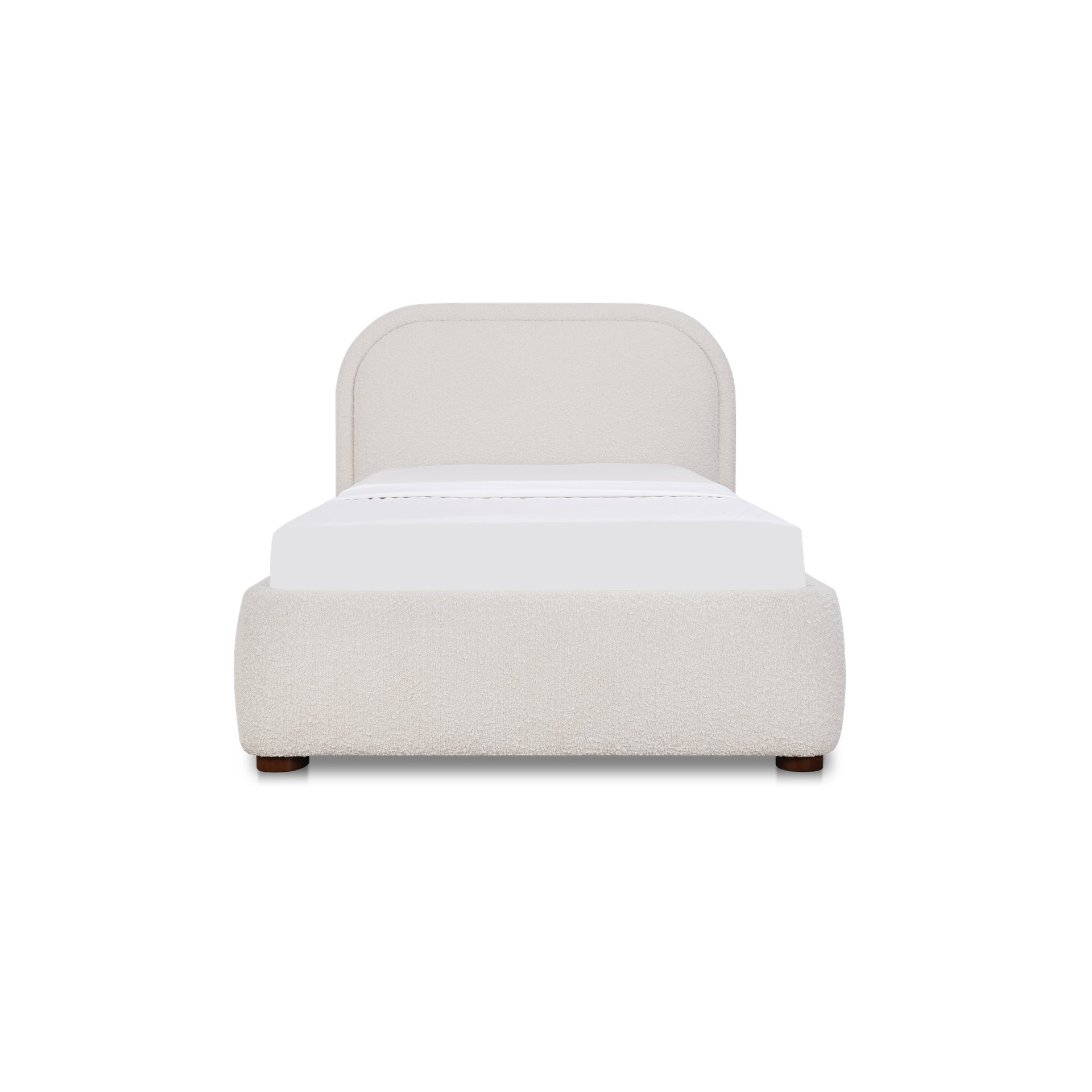 Eros Twin Bed, Polyester and Acrylic Blend, Rounded Headboard, Bouclé-Look Upholstery, Curved Frame, Foam Padding, Oatmeal