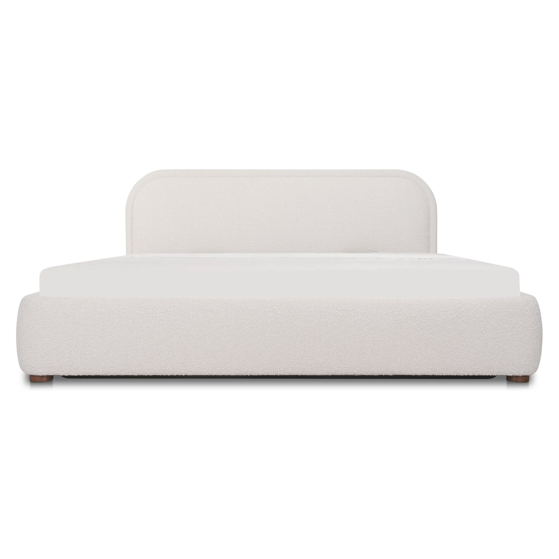 Eros Queen Storage Bed, Polyester and Acrylic Blend, Rounded Headboard, Bouclé-Look Upholstery, Hydraulic Lift Storage, Oatmeal