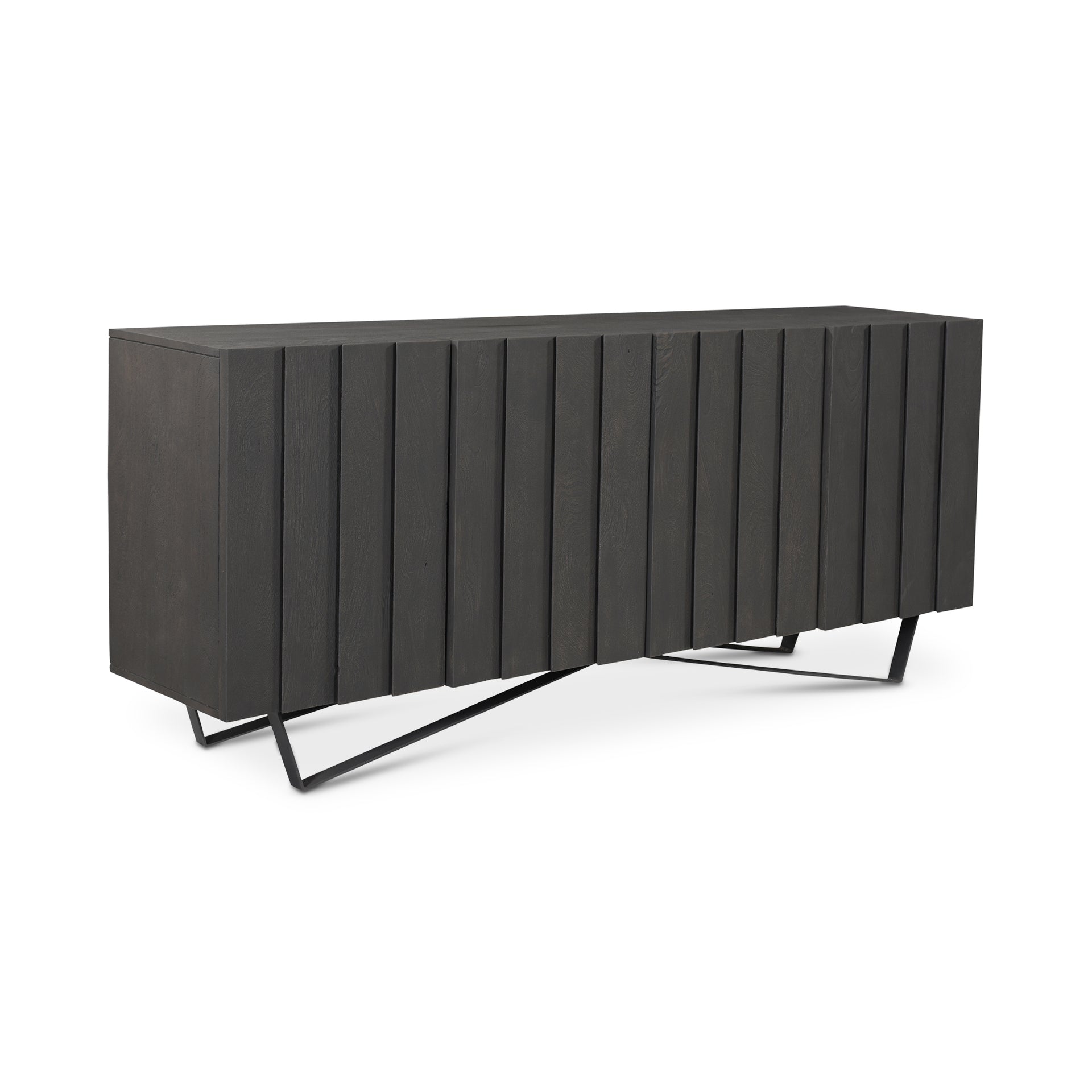 River Sideboard, Contemporary Style, Solid Mango Wood with Charcoal Finish & Sturdy Iron Legs, Grey