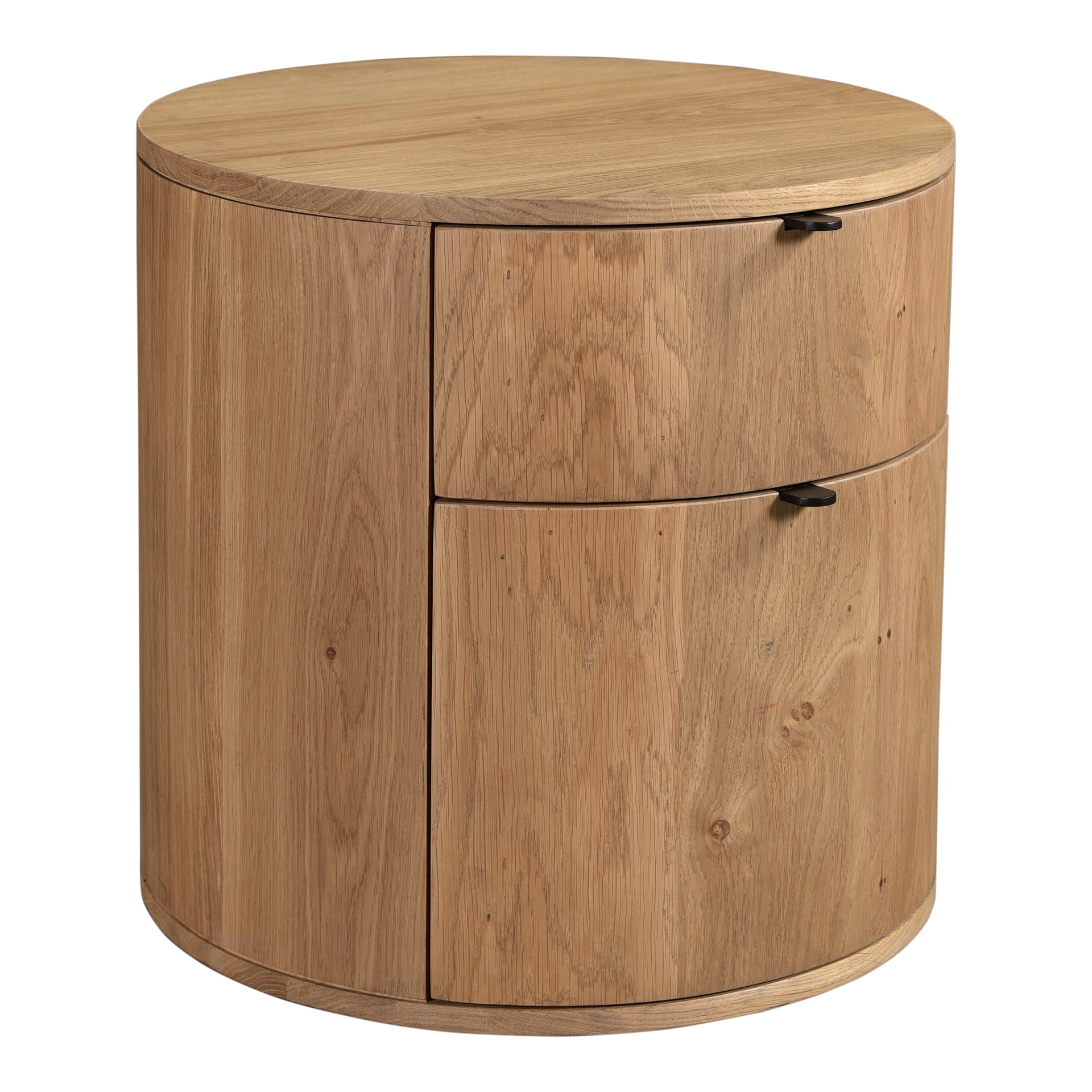 Yasmin Nightstand, 2-Drawer, Solid Oak with Pull-Tab Hardware and Soft-Close Glide, Scandinavian Design, Natural Finish