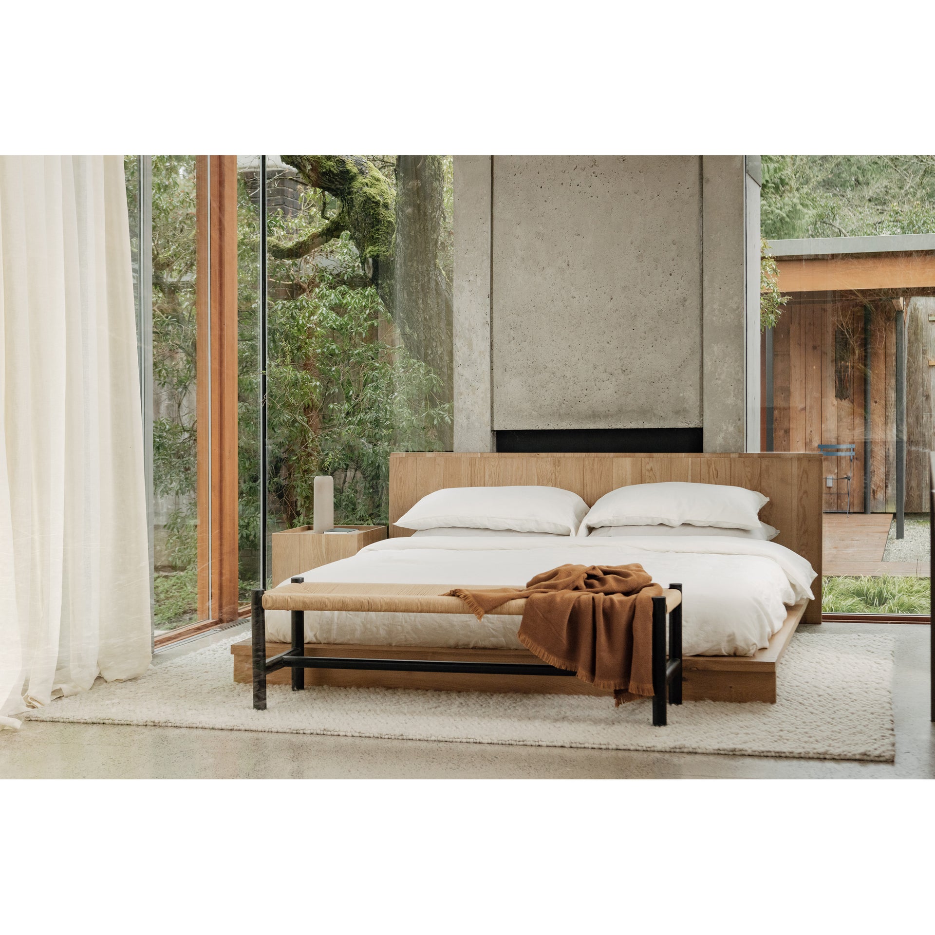 Jasper Queen Bed, Low-Profile Expansive Headboard, Solid Oak, Natural Finish