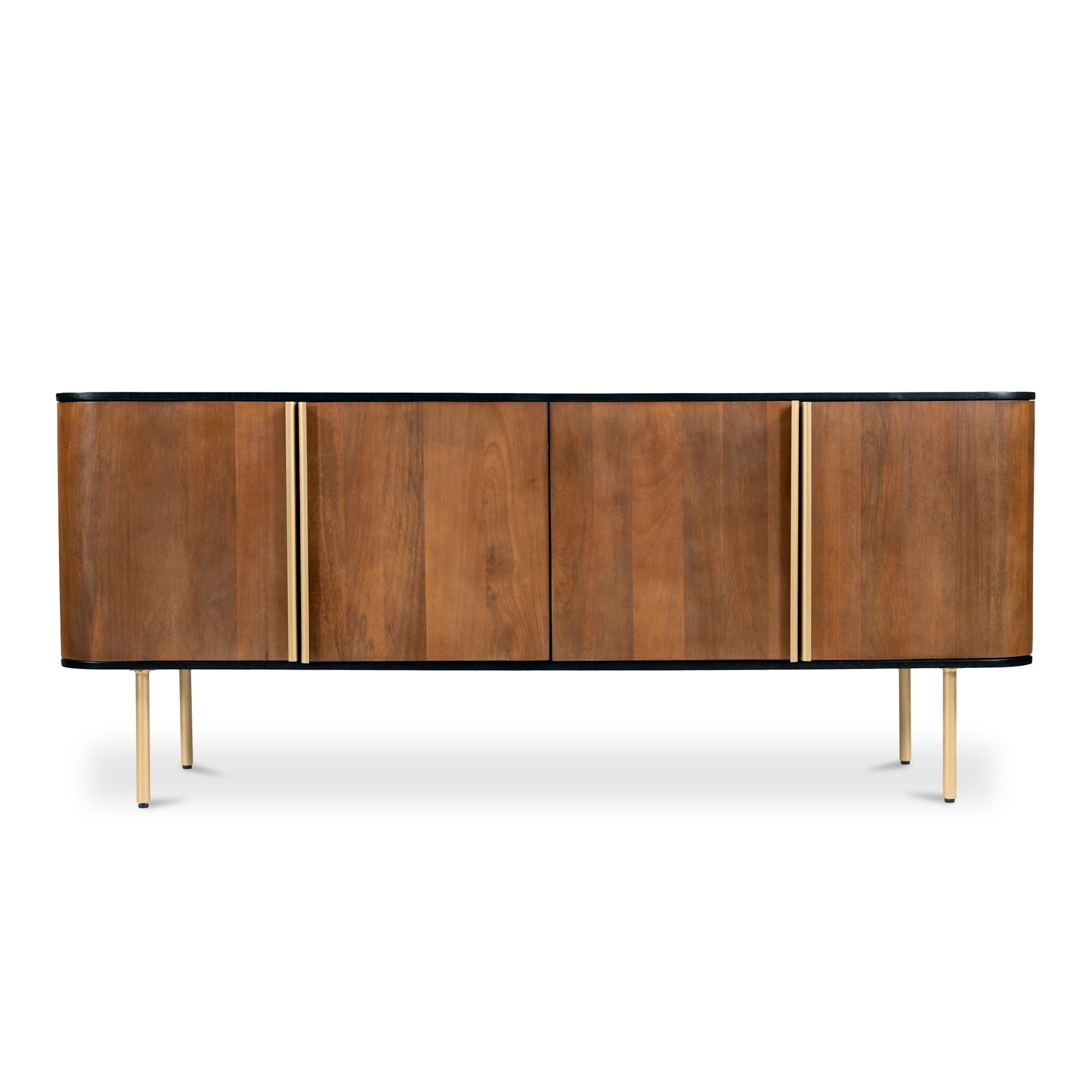 Warwick Sideboard, Mango Wood, Dark Brown Matt Finish, Rectangular, Yellow Brass Accents