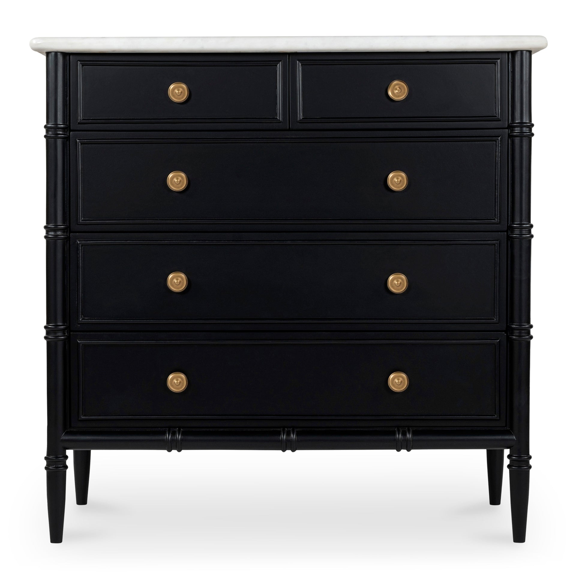 Tatum Dresser, 5 Drawer Black MDF with Banswara Marble Top and Mango Wood Legs, Rustic Style, Black
