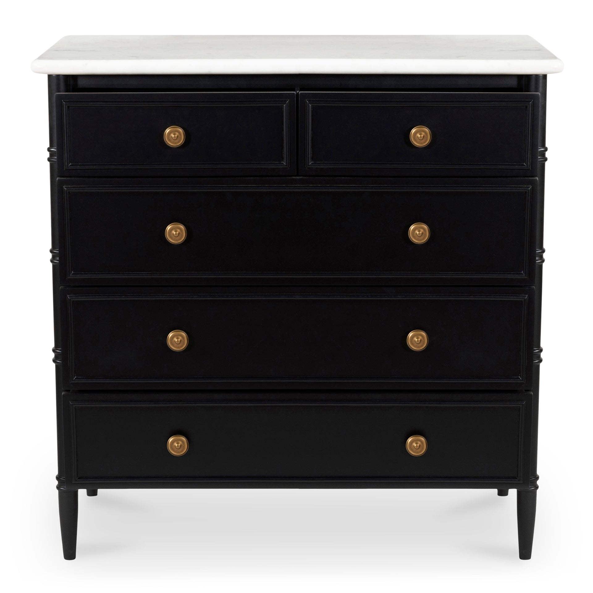 Tatum Dresser, 5 Drawer Black MDF with Banswara Marble Top and Mango Wood Legs, Rustic Style, Black