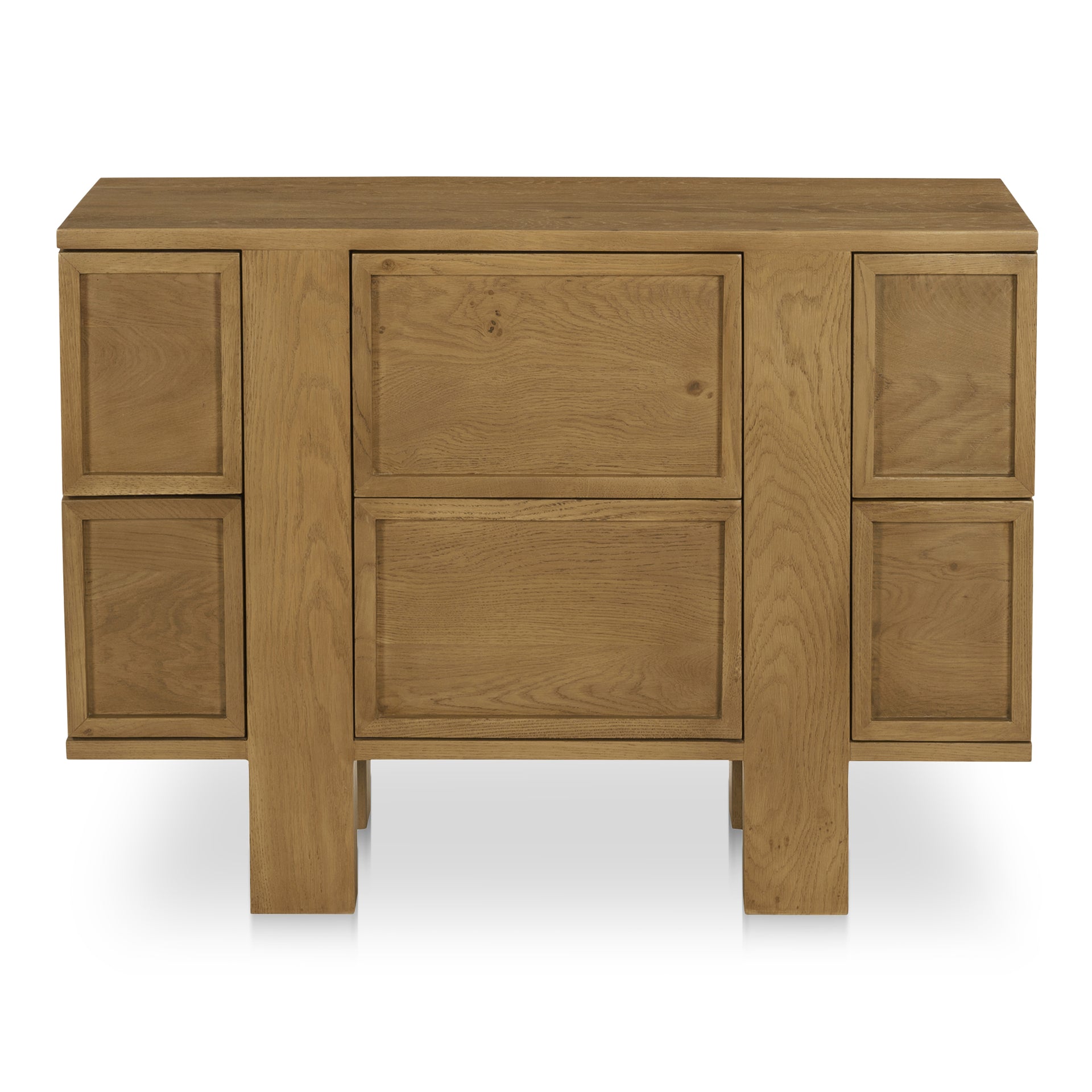Vionette Nightstand, 6 Drawer Solid Oak with Curved Leg Design, Soft-Close Glides, Brown