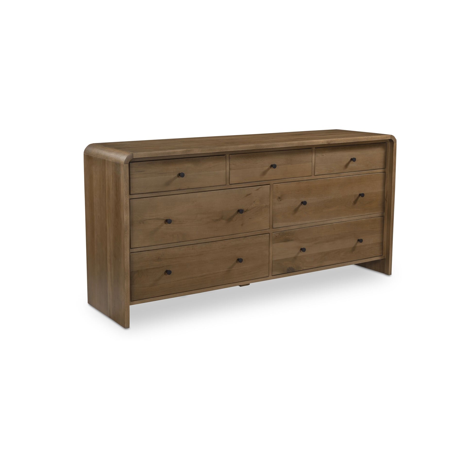 Solene Dresser, 7 Drawer Oak with Waterfall Edge and Soft-Close Glides, Natural Grain Variation, Oak
