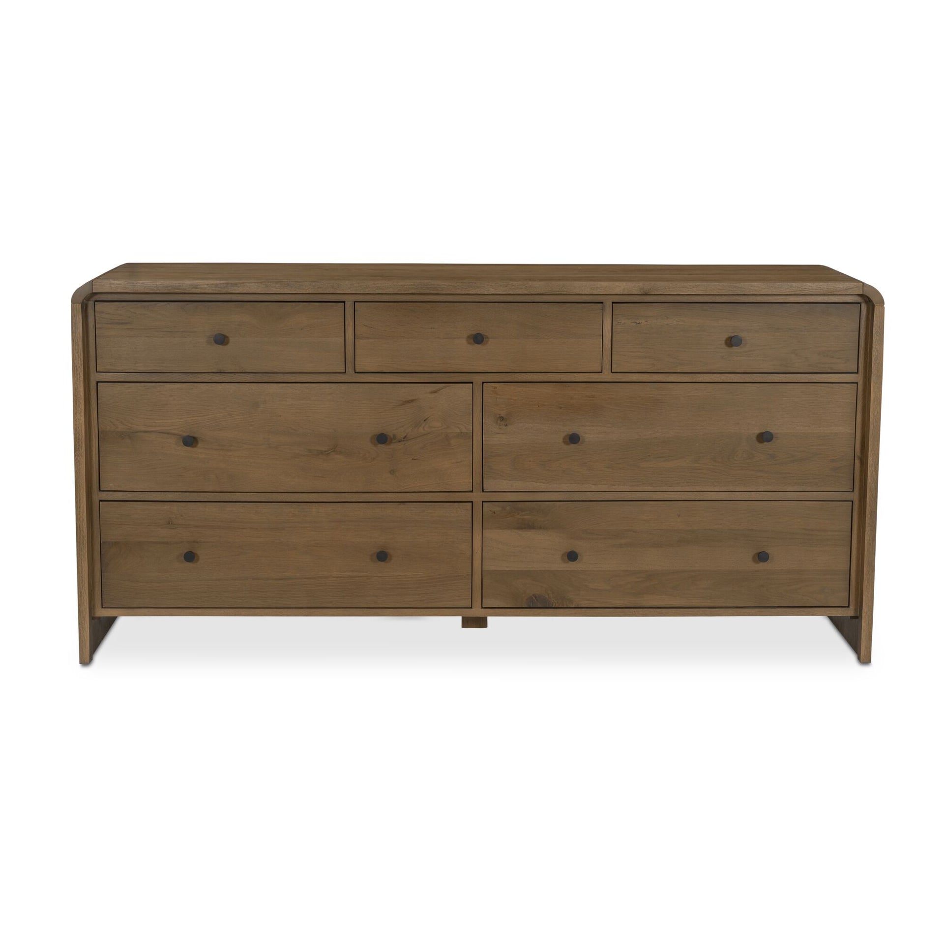 Solene Dresser, 7 Drawer Oak with Waterfall Edge and Soft-Close Glides, Natural Grain Variation, Oak