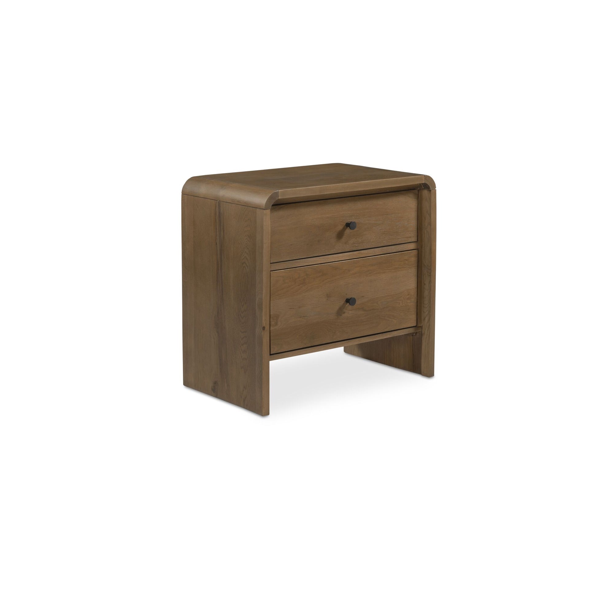 Solene Nightstand, Waterfall Edge, Solid Oak Frame with Veneer Storage Drawers, Oak