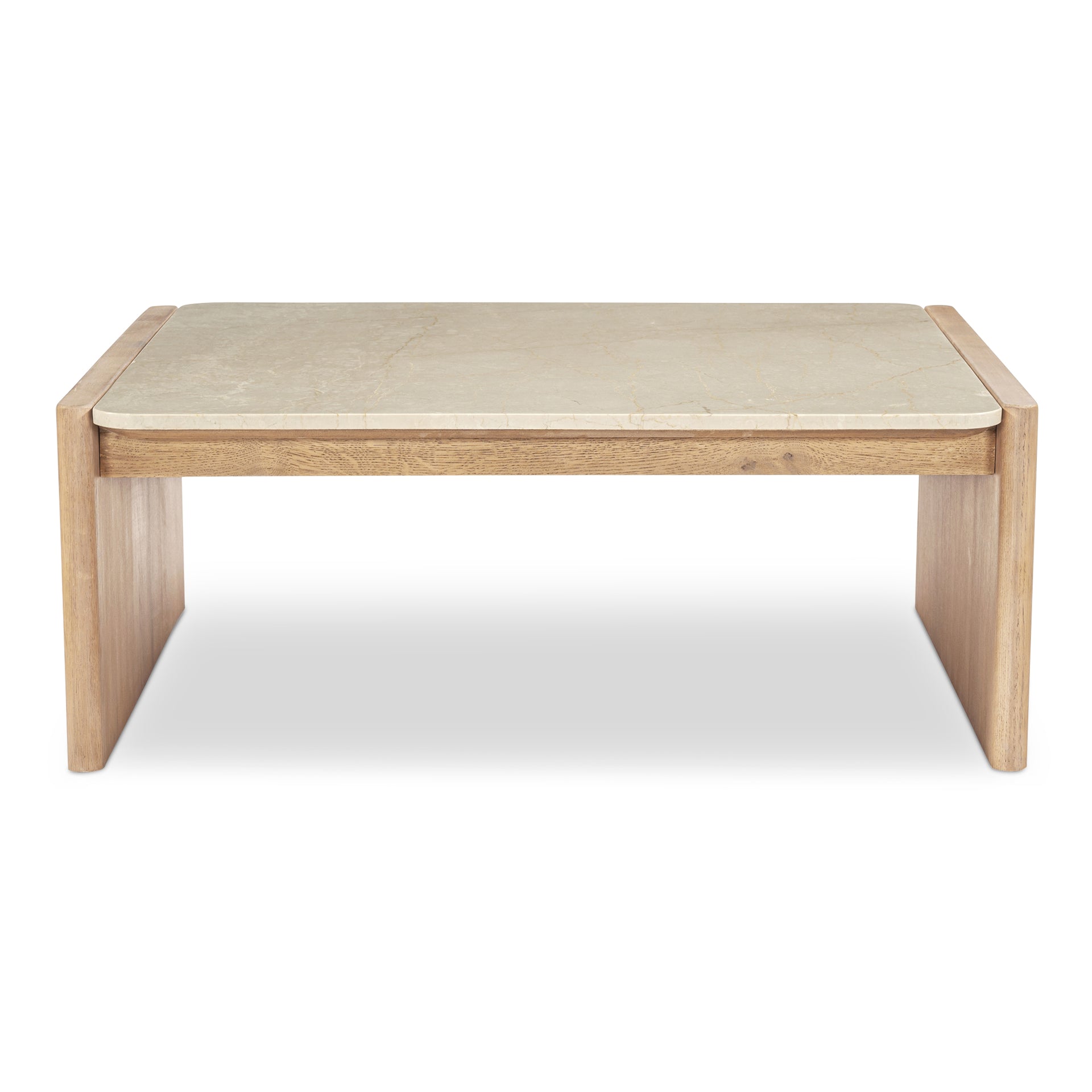Galatea Coffee Table, Inset Botticino Marble Top with Solid Oak Curved Base, Round Shape, Natural