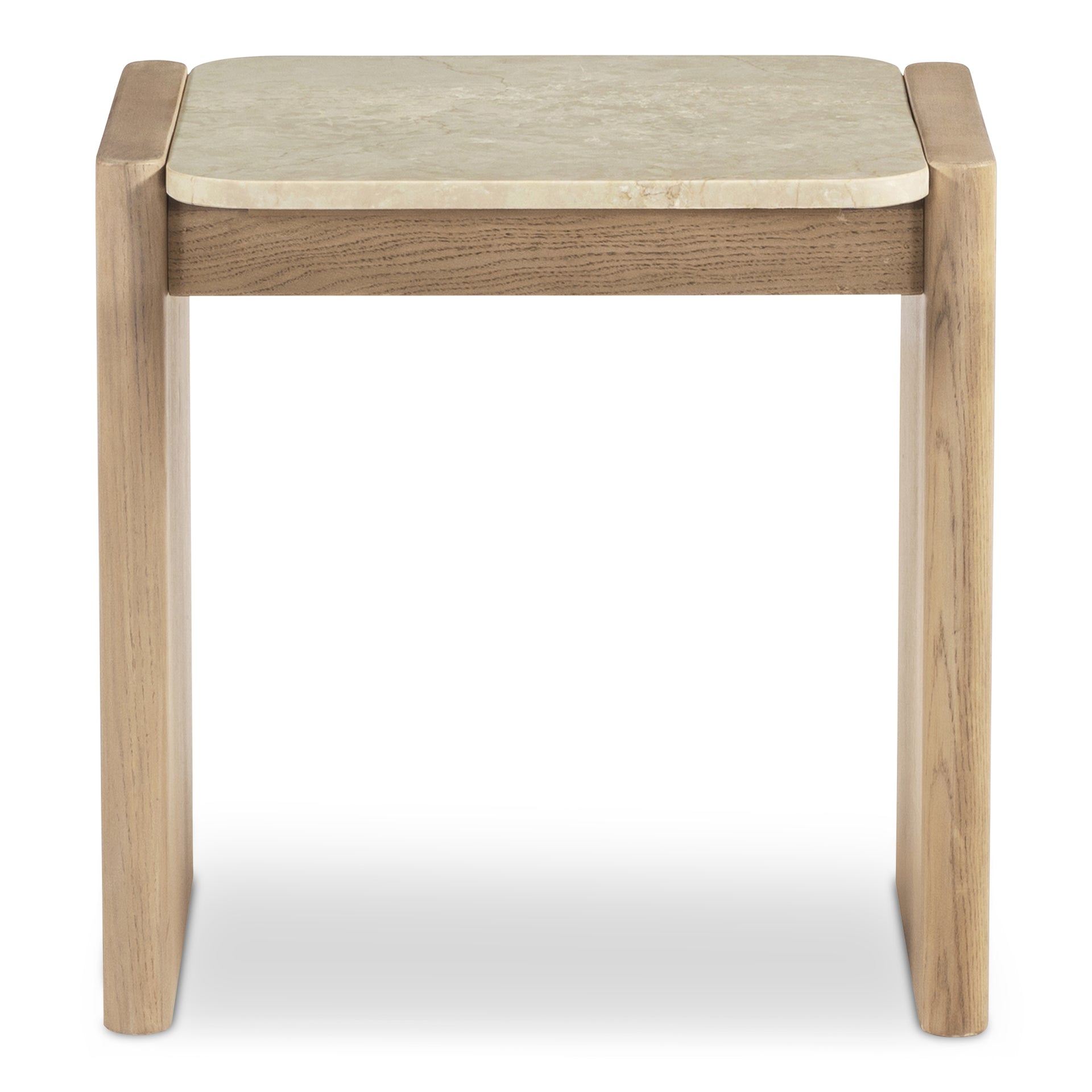 Galatea Accent Table, Inset Botticino Marble Top, Curved Solid Oak Base, Natural Finish