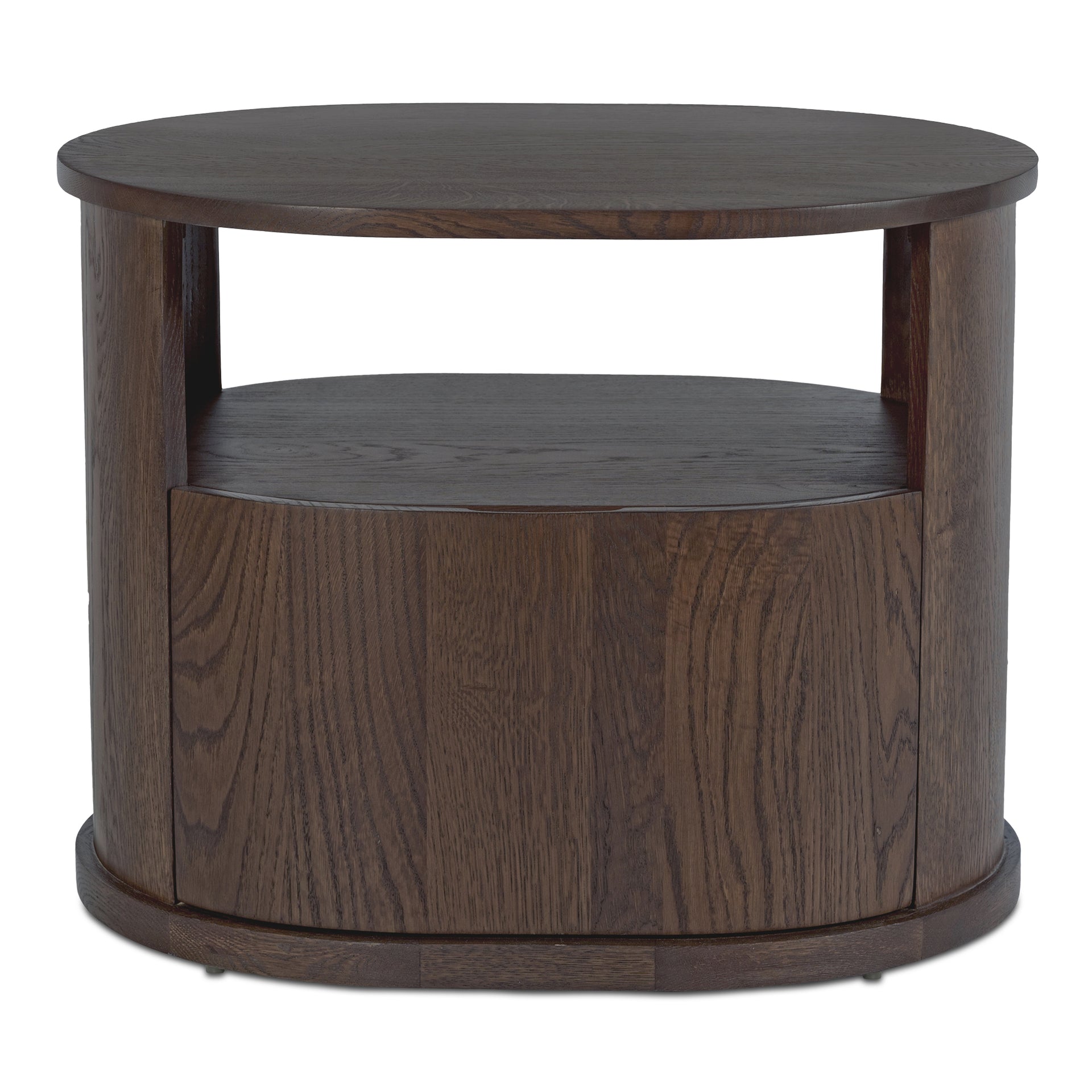 Nirelia Nightstand, Capsule Shape in Solid Oak and Oak Veneer, Dark Brown