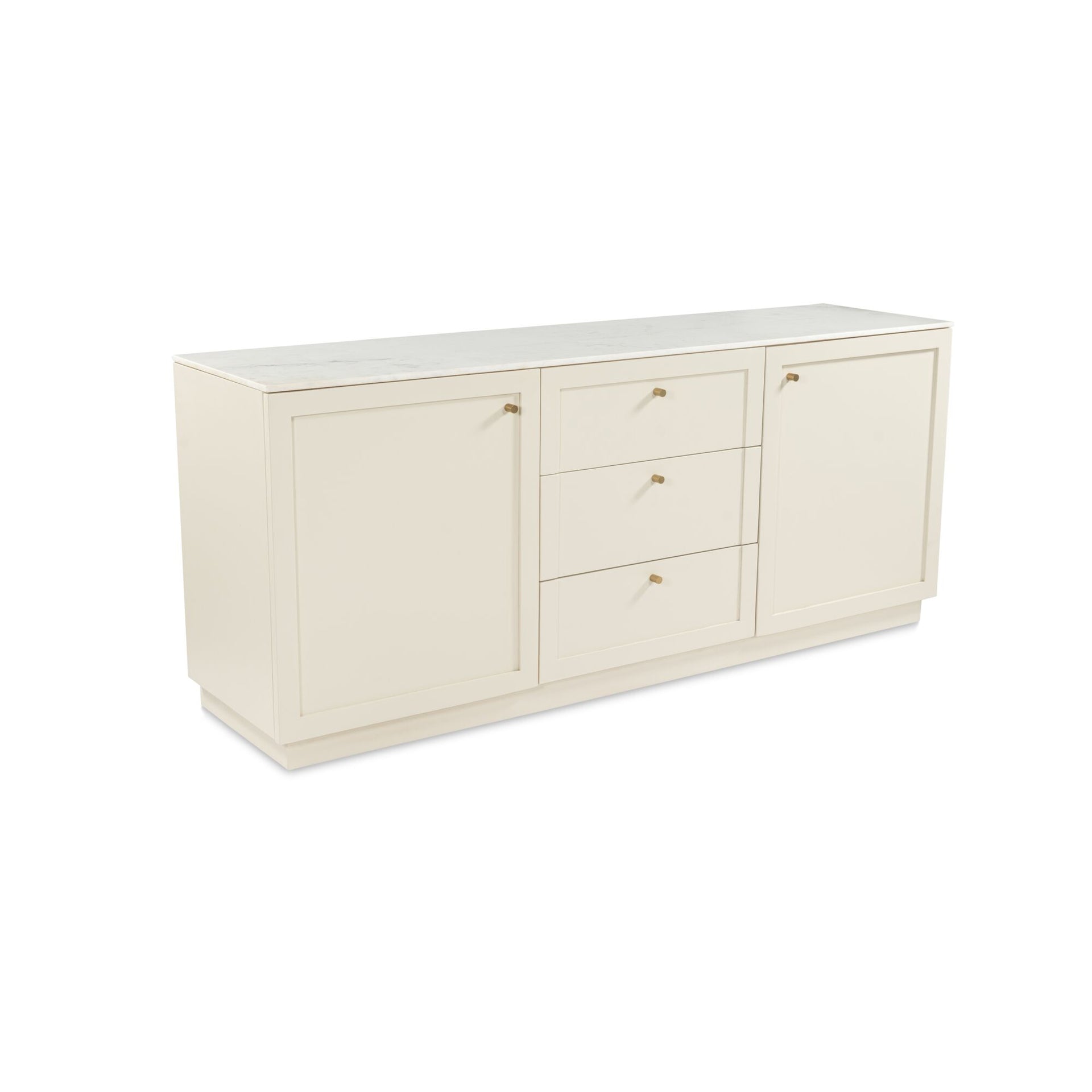 Blaise Sideboard, Rectangular White Banswara Marble Top, Mango Wood Frame, Cream