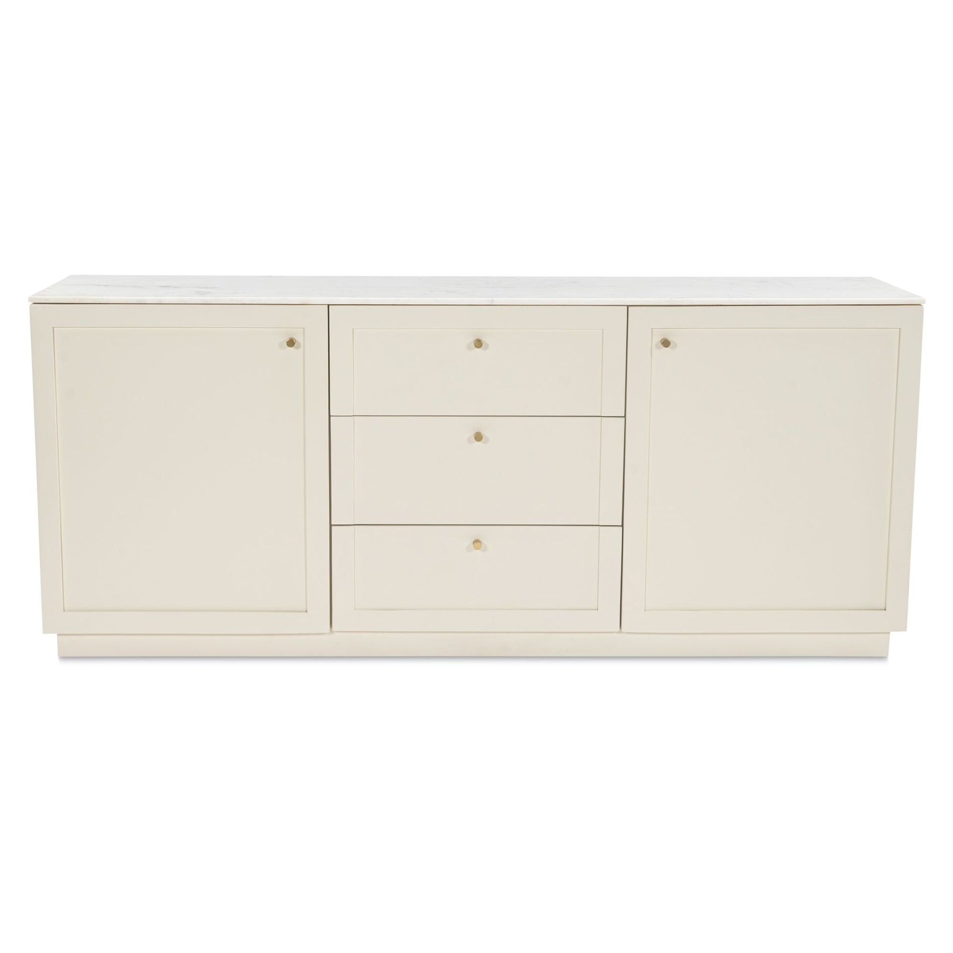 Blaise Sideboard, Rectangular White Banswara Marble Top, Mango Wood Frame, Cream