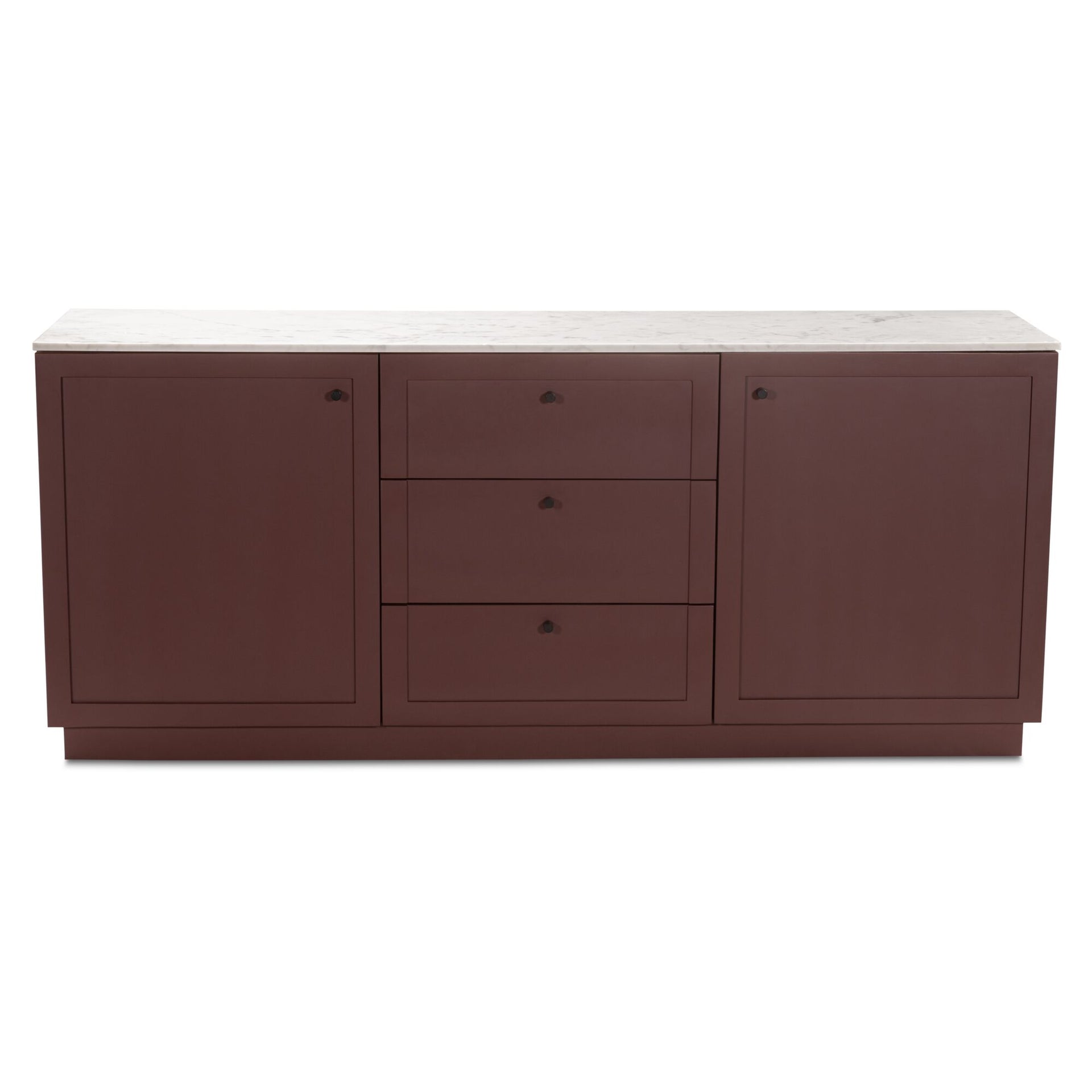 Blaise Sideboard, Rectangular White Banswara Marble Top, Mango Wood Frame, Deep Burgundy