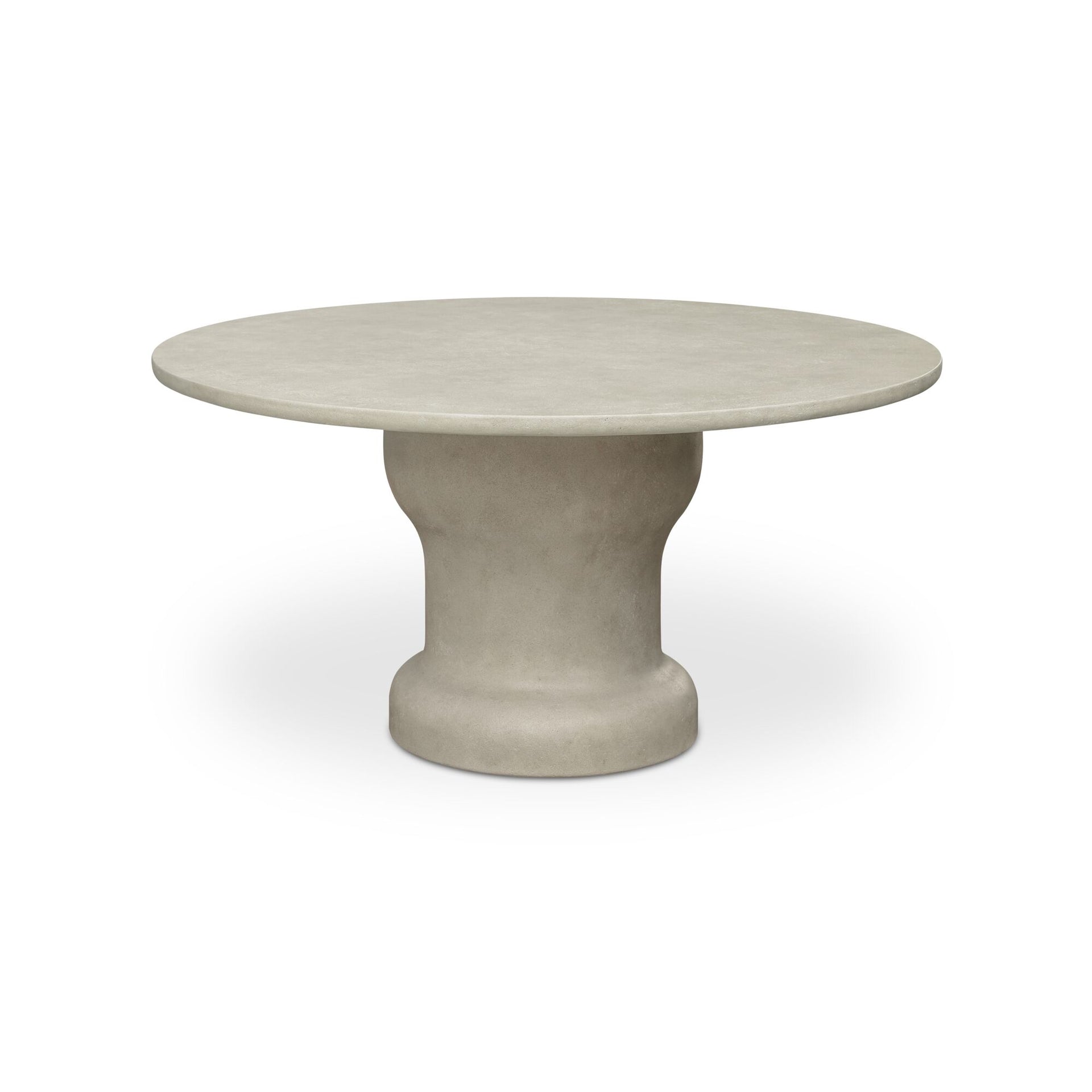 Noa Outdoor Dining Table, Round, Concrete, Venetian Plaster Finish, Pedestal Base, Water Resistant, Scratch Resistant, Seats 6, Cream