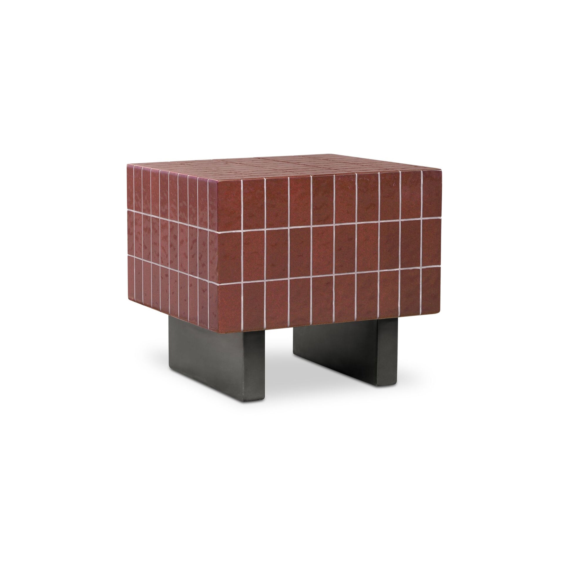 Isadora Outdoor Side Table, Square, Concrete, Glossy Tile Finish, Metal-Look Base, Water Resistant, Scratch Resistant, Brown