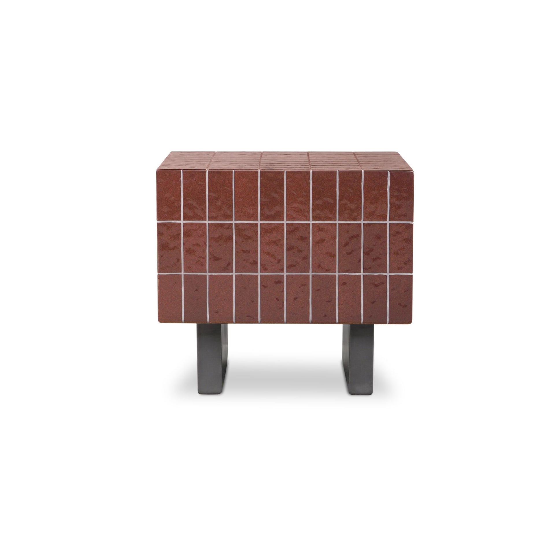 Isadora Outdoor Side Table, Square, Concrete, Glossy Tile Finish, Metal-Look Base, Water Resistant, Scratch Resistant, Brown
