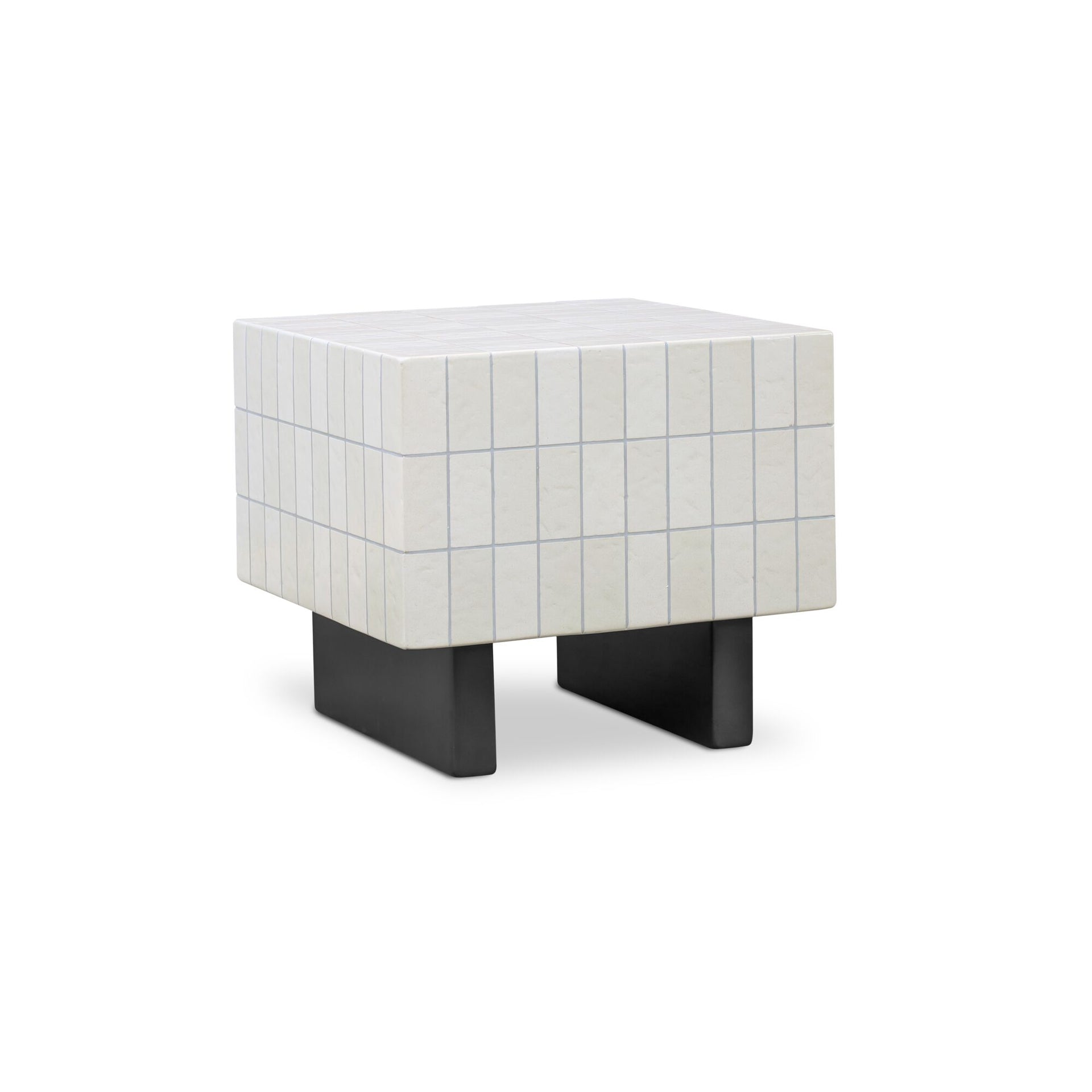 Isadora Outdoor Side Table, Square, Concrete, Glossy Tile Finish, Metal-Look Base, Water Resistant, Scratch Resistant, Cream