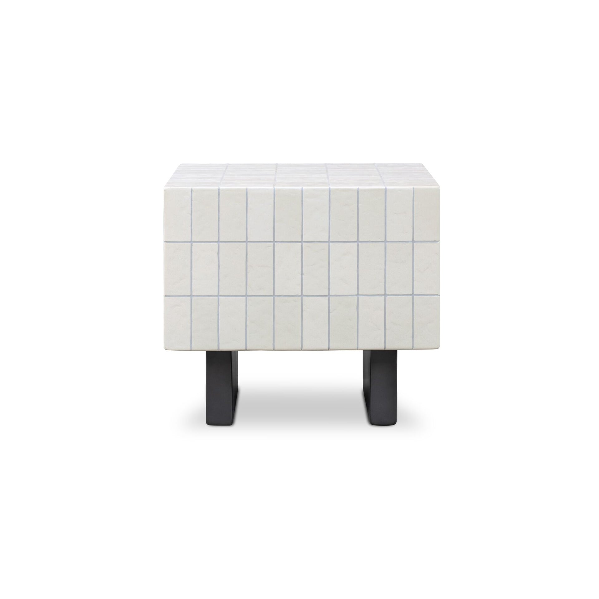 Isadora Outdoor Side Table, Square, Concrete, Glossy Tile Finish, Metal-Look Base, Water Resistant, Scratch Resistant, Cream