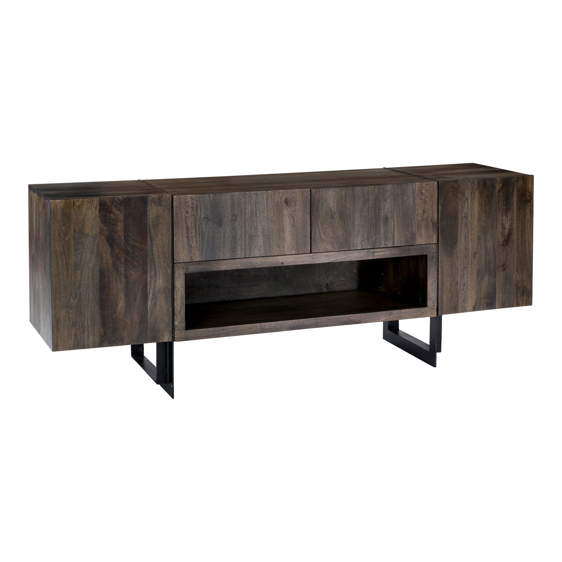 Mitchell Media Unit, Solid Acacia Wood with Iron Base, Natural Finish