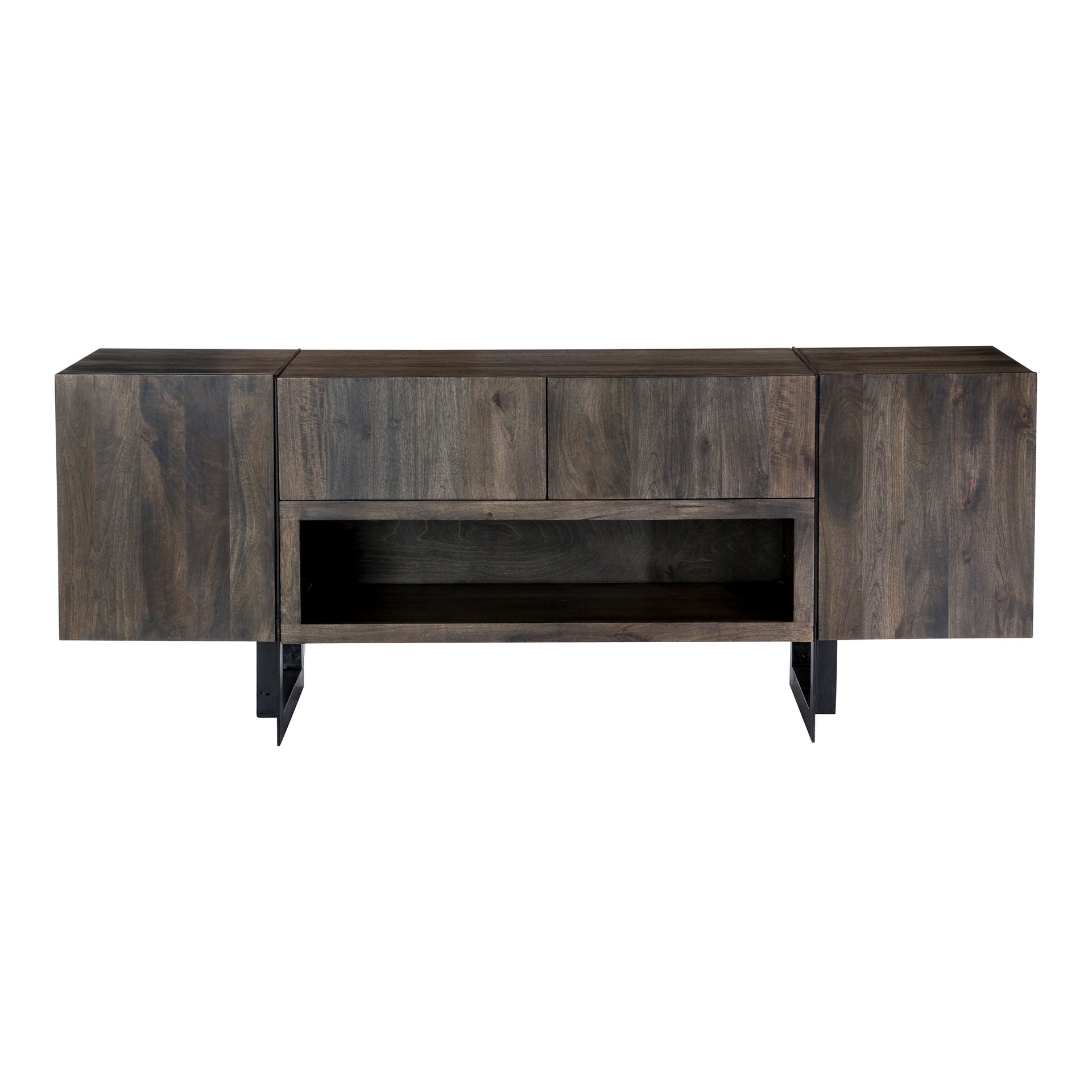 Mitchell Media Unit, Solid Acacia Wood with Iron Base, Natural Finish