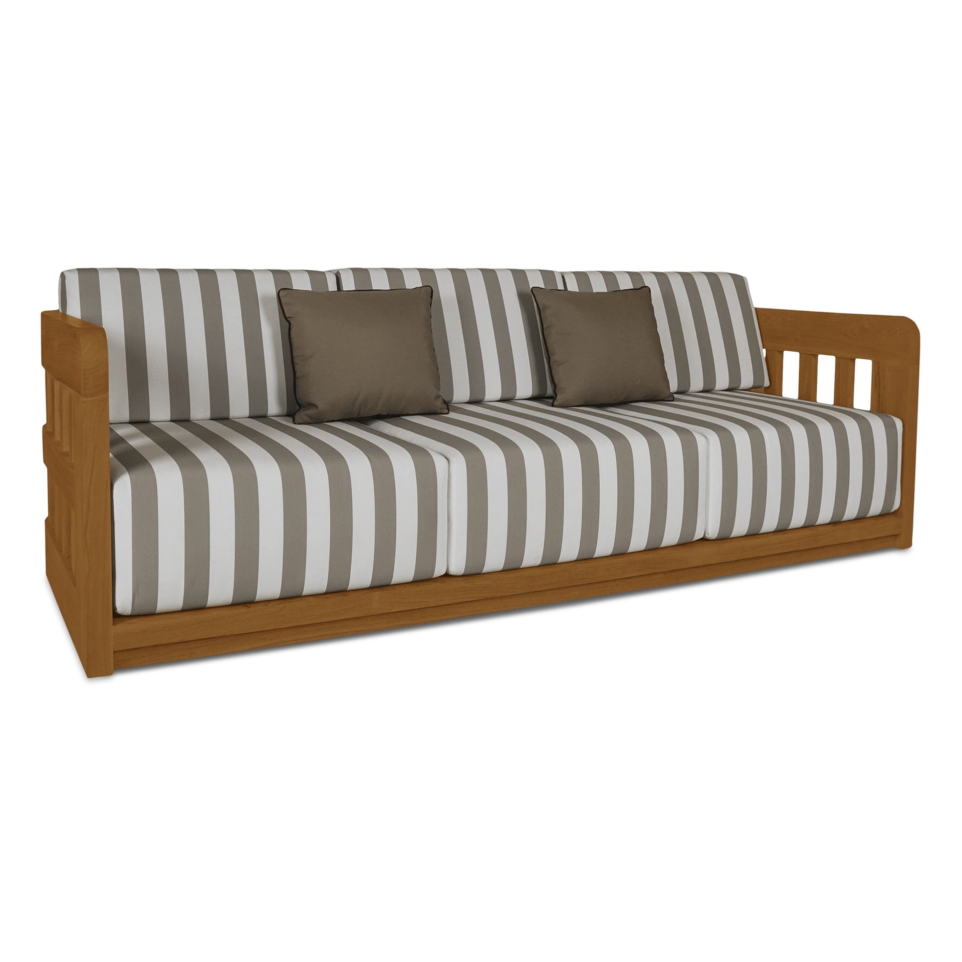 Aralina Outdoor Sofa, Curved Windowpane Frame, 3-Seater, Brown Stripe Upholstery