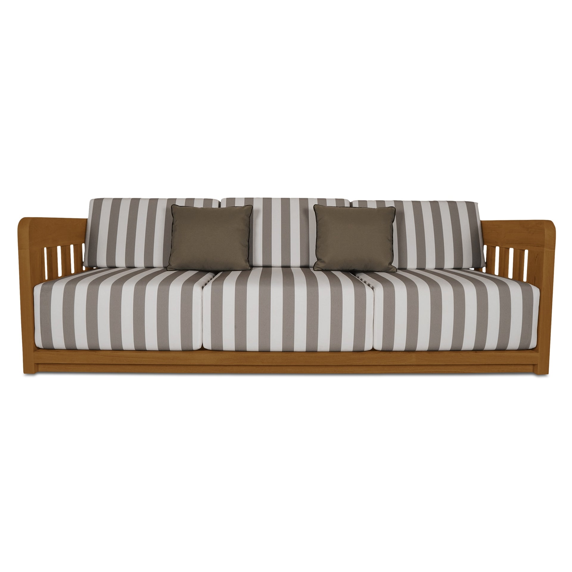 Aralina Outdoor Sofa, Curved Windowpane Frame, 3-Seater, Brown Stripe Upholstery