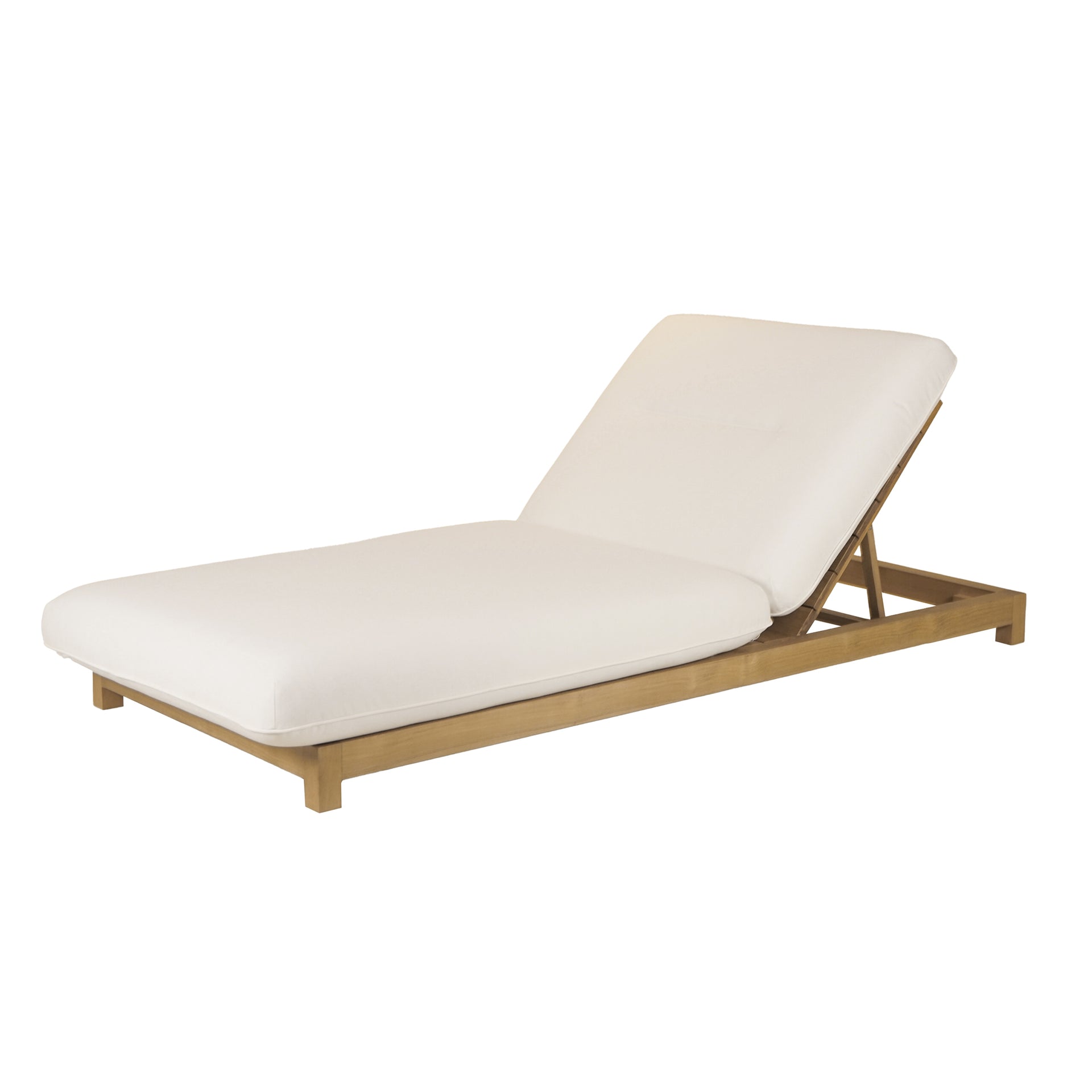 Sorelle Outdoor Lounge Chair, Adjustable Backrest, Quick-Dry Foam Cushioning, Solid Teak Frame, White Olefin Fabric