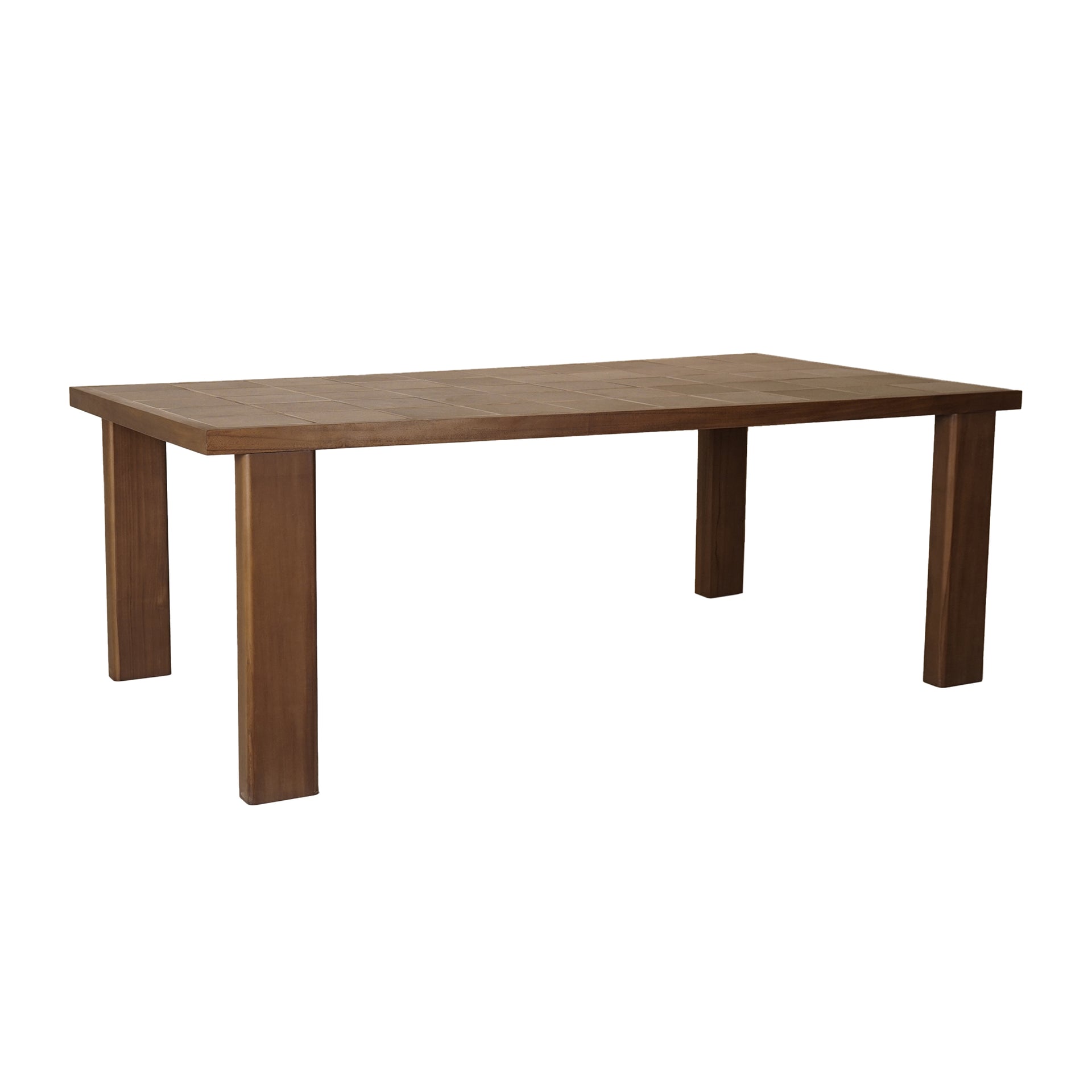 Emeren Outdoor Dining Table, Rectangular Ceramic Tile Inlay, Solid Teak Frame, Seating for Eight, Brown