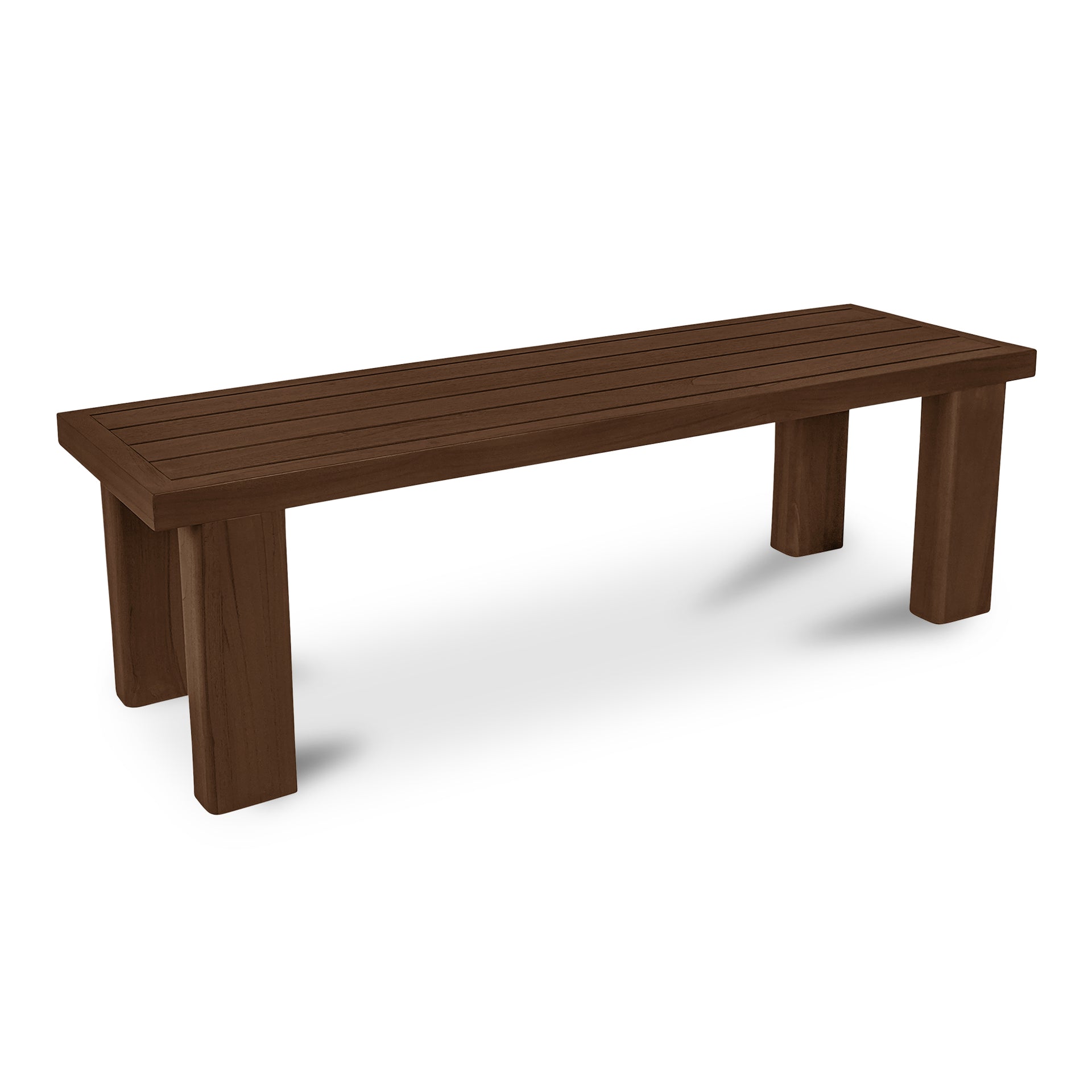 Emeren Dining Bench, Rectangular Solid Teak Slatted Seat, Seats 3, Brown