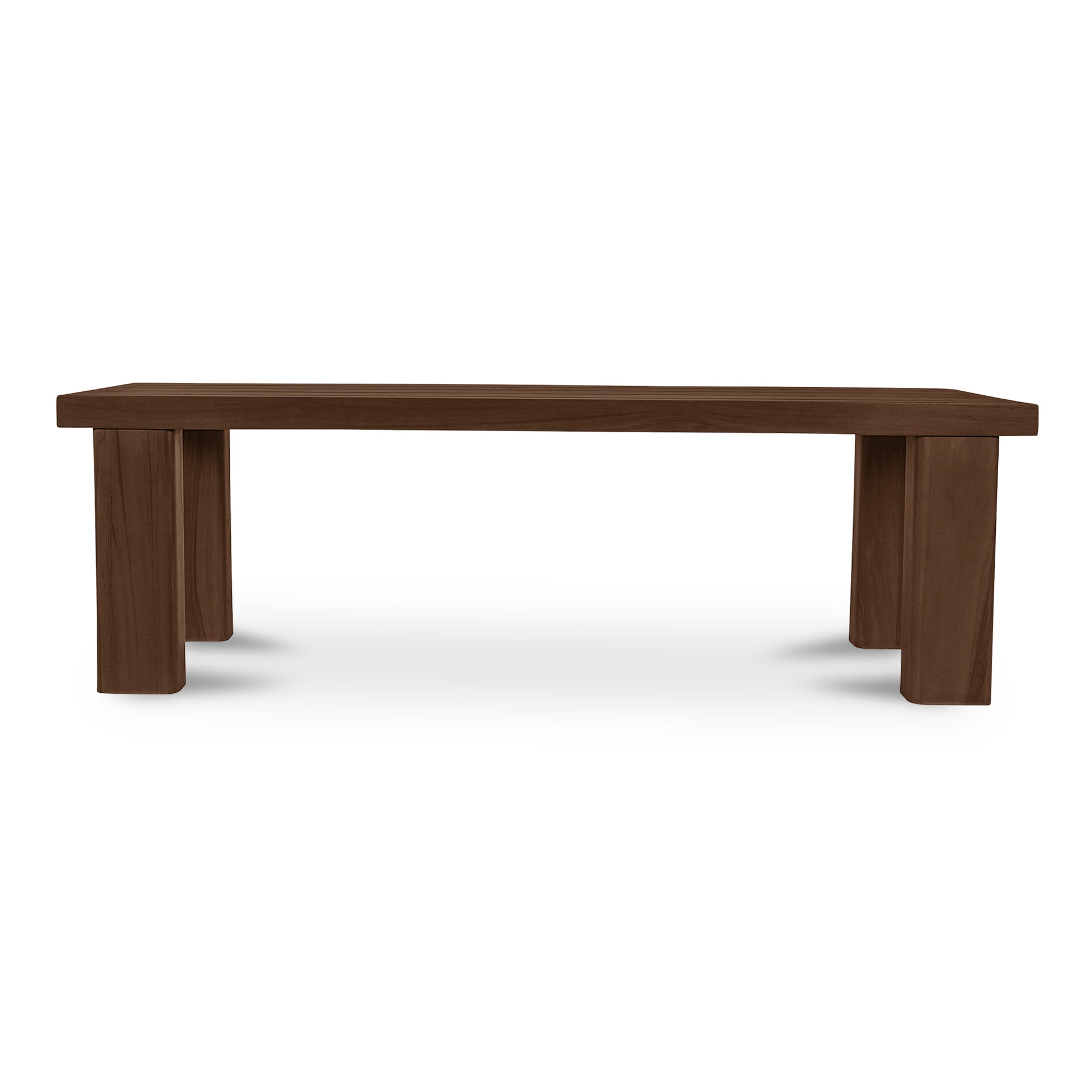 Emeren Dining Bench, Rectangular Solid Teak Slatted Seat, Seats 3, Brown