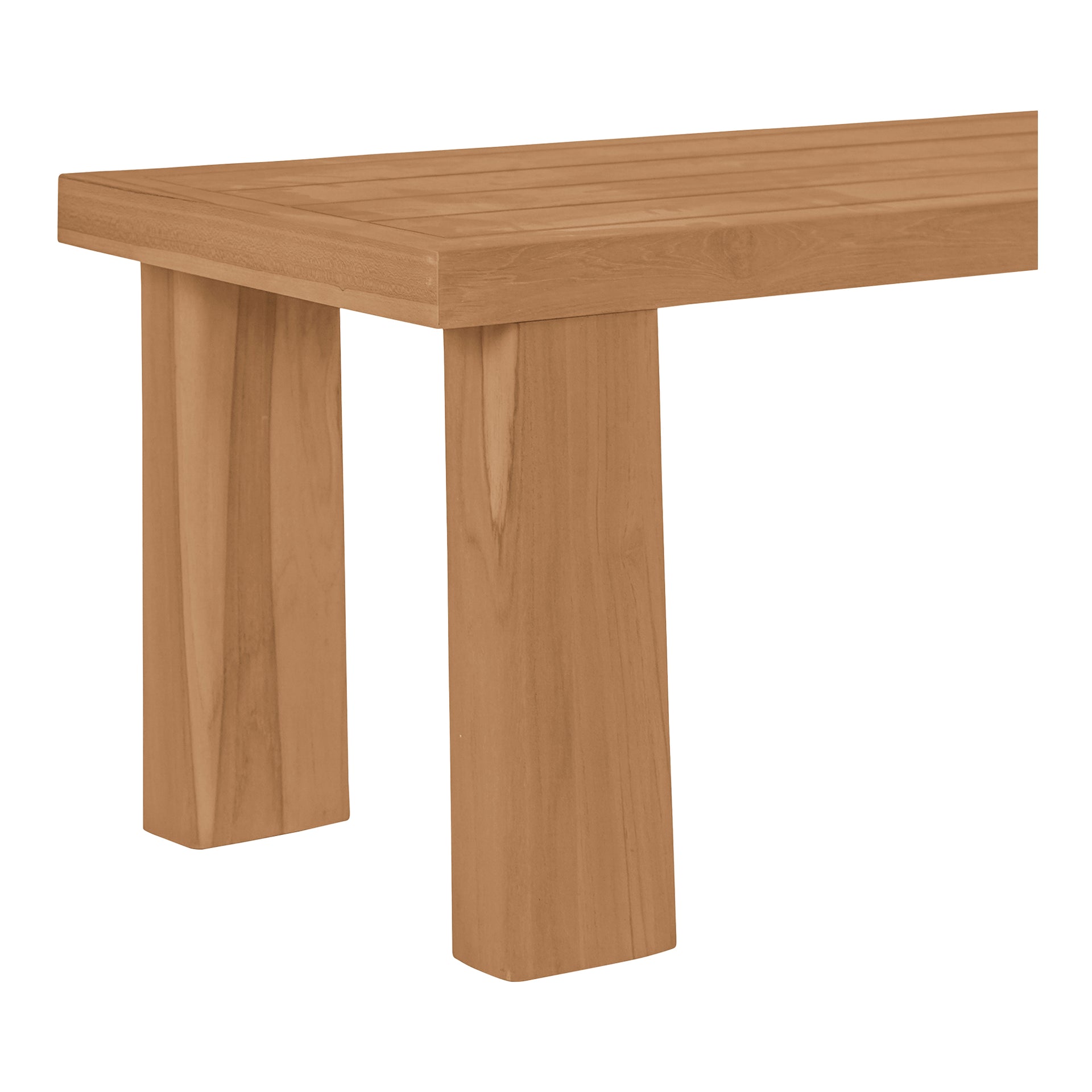 Emeren Dining Bench, Rectangular Solid Teak Slatted Seat, Seats 3, Natural Finish
