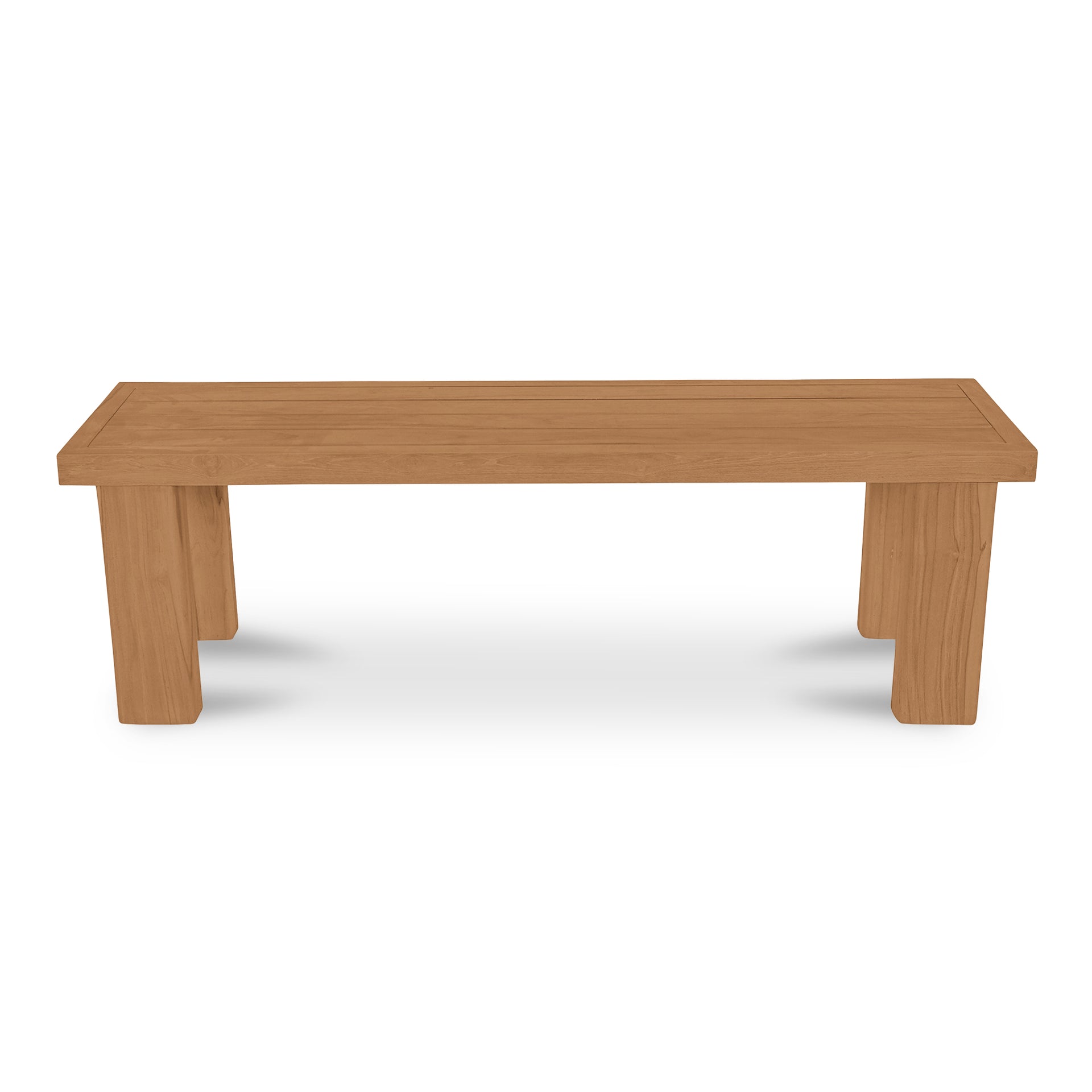 Emeren Dining Bench, Rectangular Solid Teak Slatted Seat, Seats 3, Natural Finish
