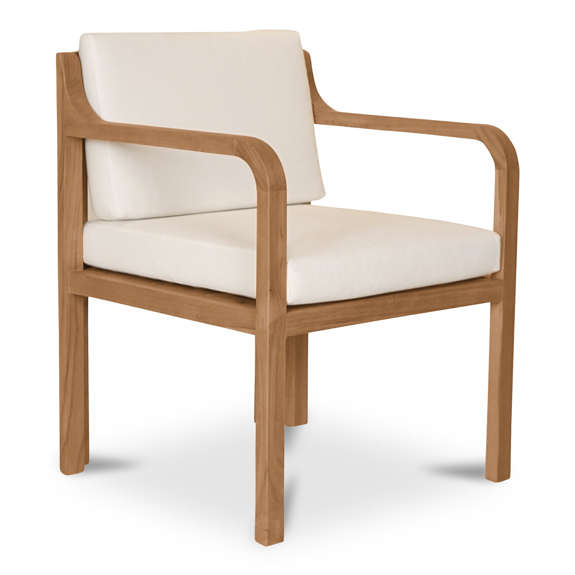 Evelith Outdoor Dining Chair, Solid Teak Frame, Curved Back and Sloped Arms, White Olefin Upholstery
