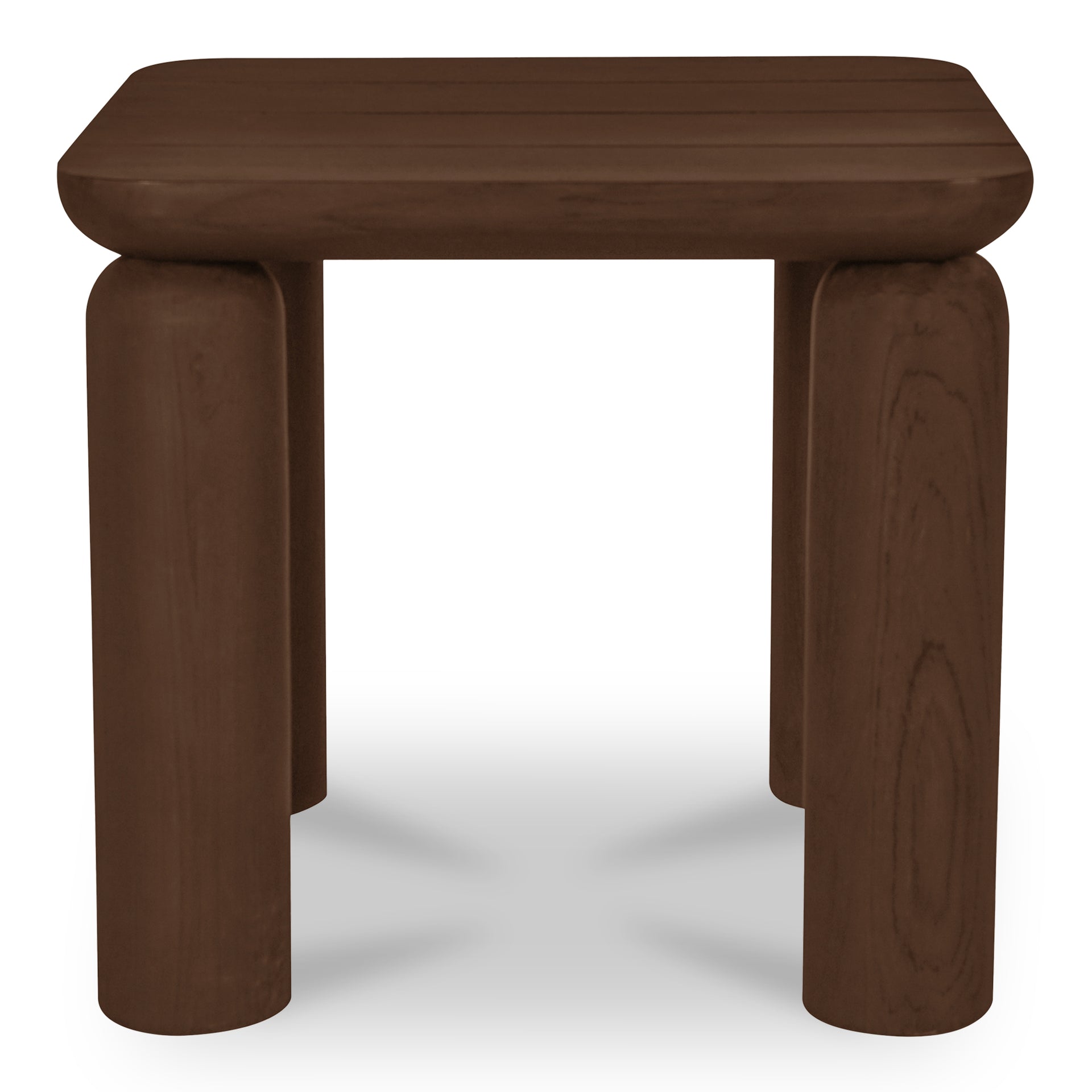 Thalira Outdoor Side Table, Slatted Top, Solid Teak, Contemporary Form, Brown Finish