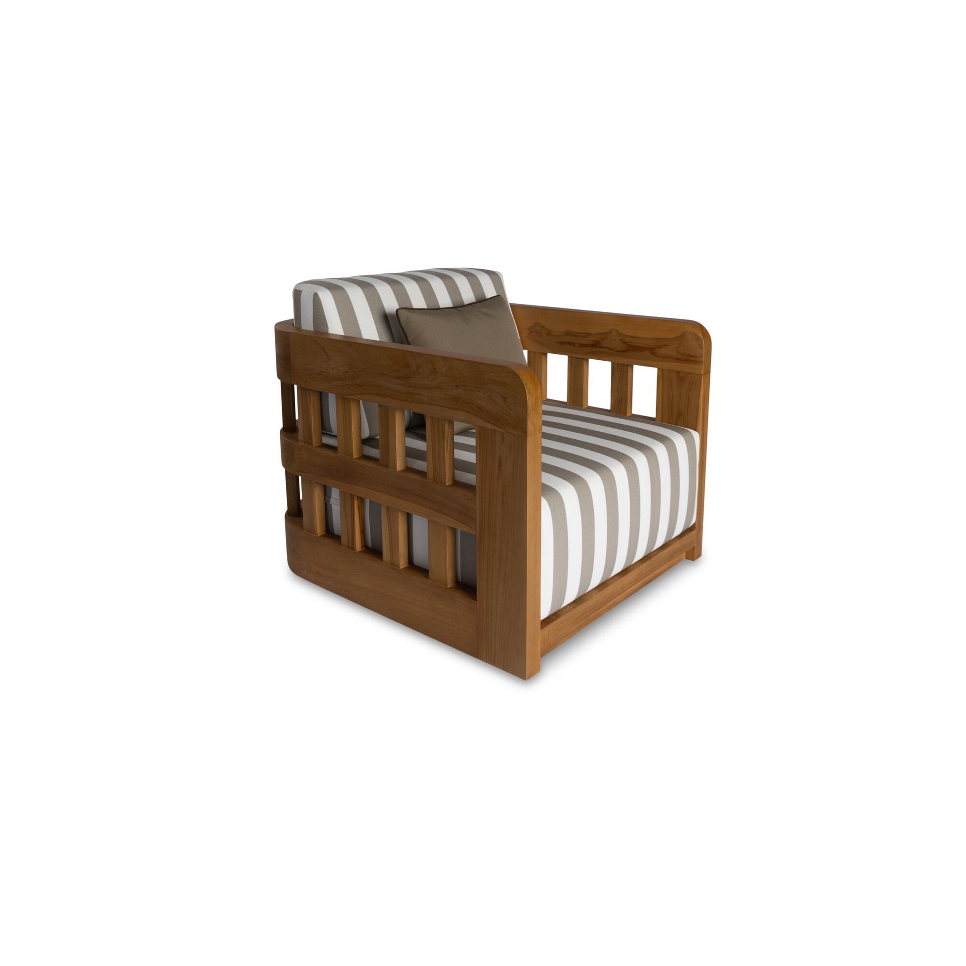 Aralina Outdoor Accent Chair, Curved Windowpane Frame, Brown Stripe Upholstery