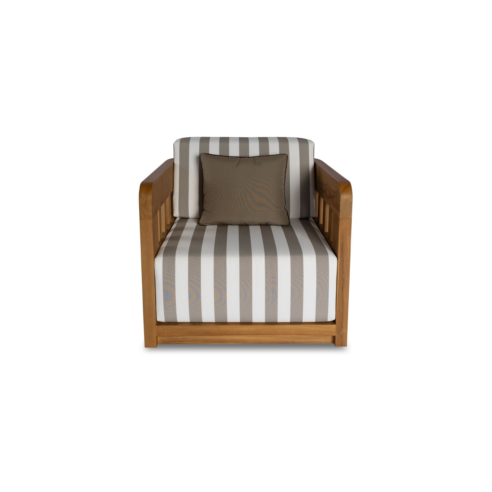 Aralina Outdoor Accent Chair, Curved Windowpane Frame, Brown Stripe Upholstery