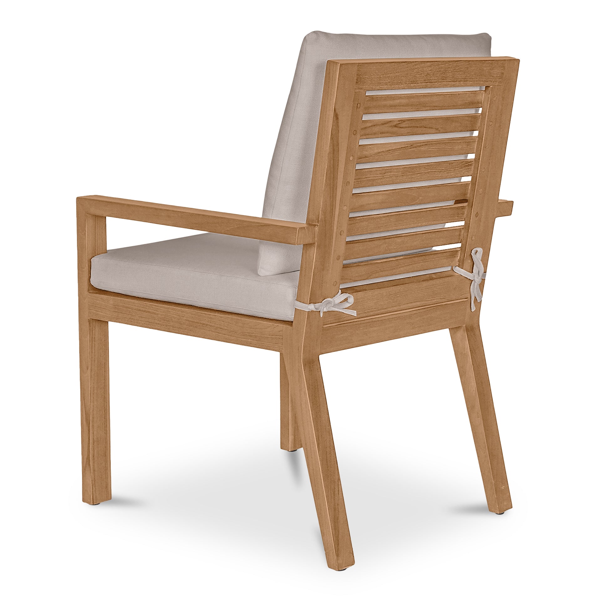 Virelith Outdoor Dining Chair, Slatted Back, Solid Teak, Quick Dry Foam, White