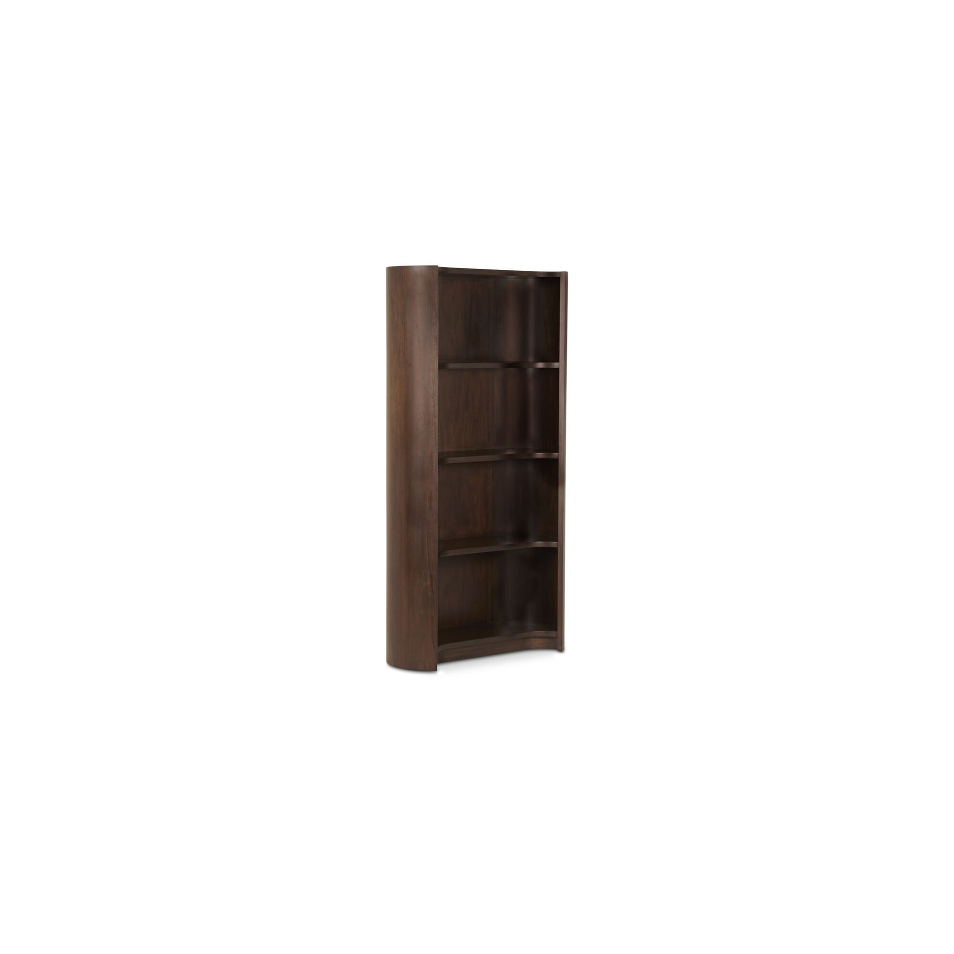 Valeo Bookcase, Curved Mahogany Shelving, Warm Mahogany Finish, Four-Shelf, Brown