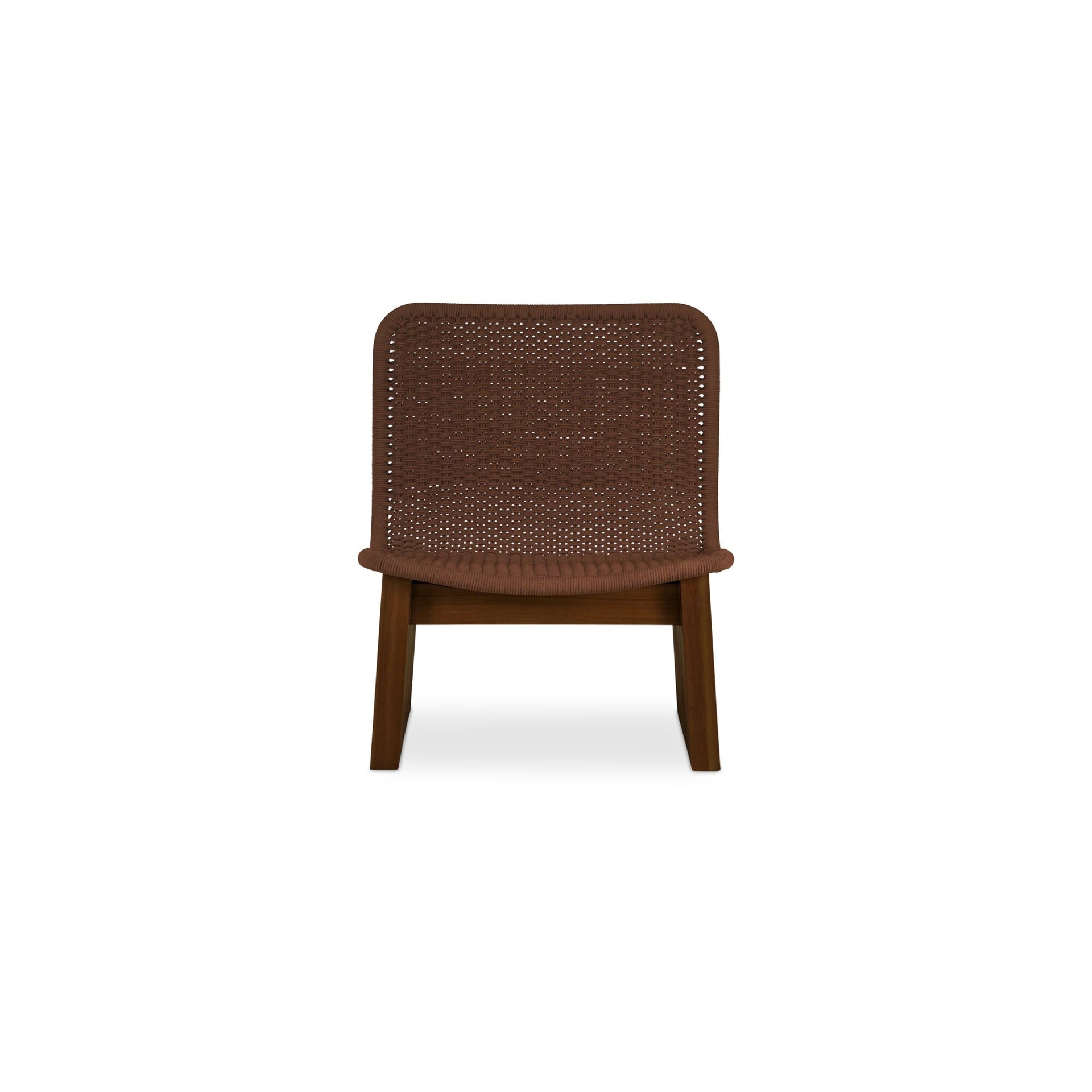 Sarielis Outdoor Chair, Sling-Style Synthetic Hyacinth Seat, Solid Teak Legs, Aluminum Frame, Single-Seat, Brown