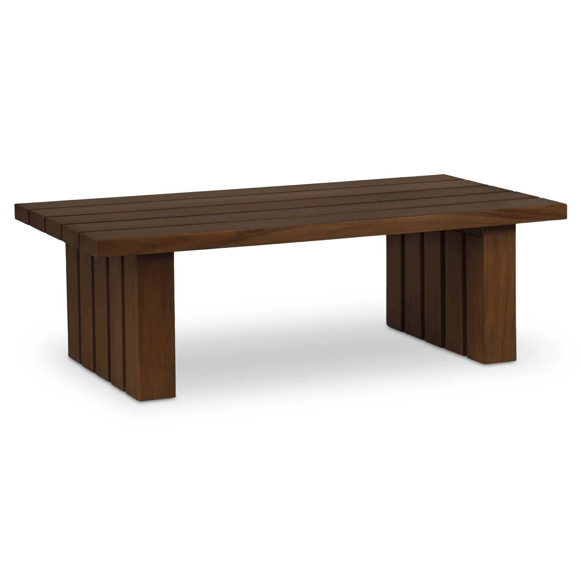 Elsinne Outdoor Coffee Table, Rectangular Slatted Solid Teak, Toasted Finish, Brown