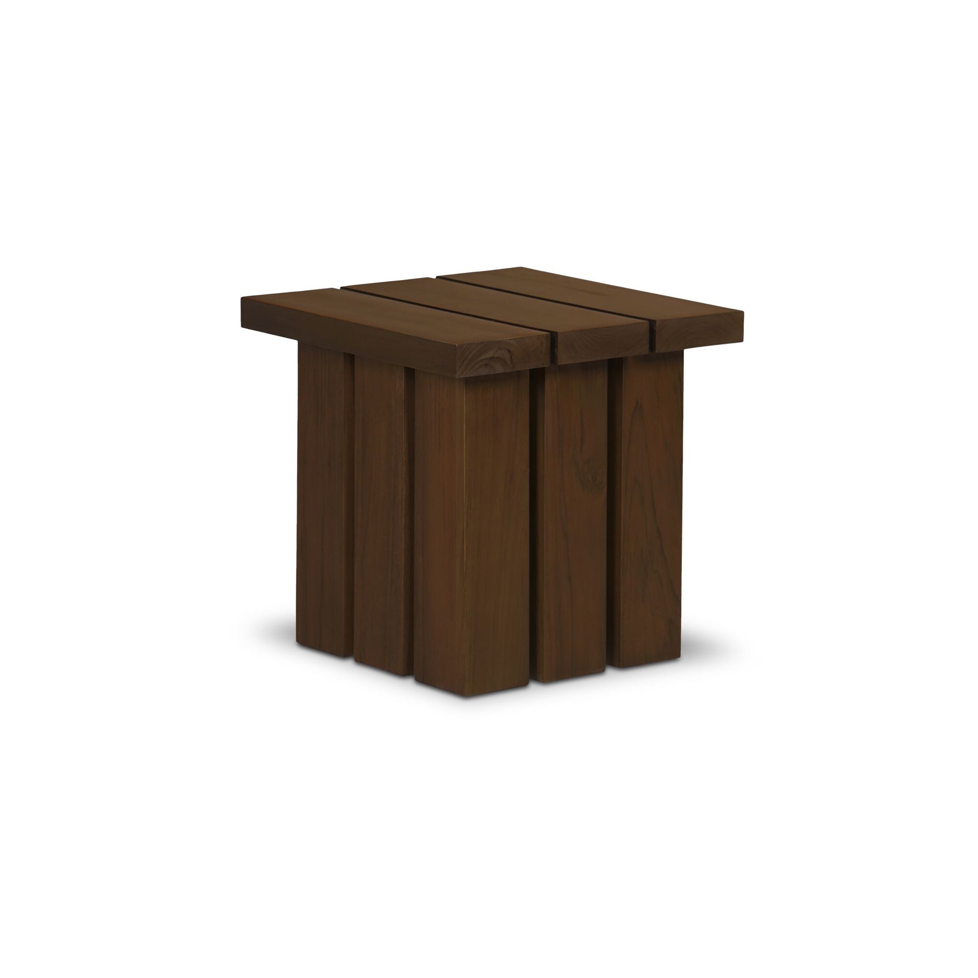 Elsinne Outdoor Side Table, Square Slatted Solid Teak, Toasted Finish, Brown